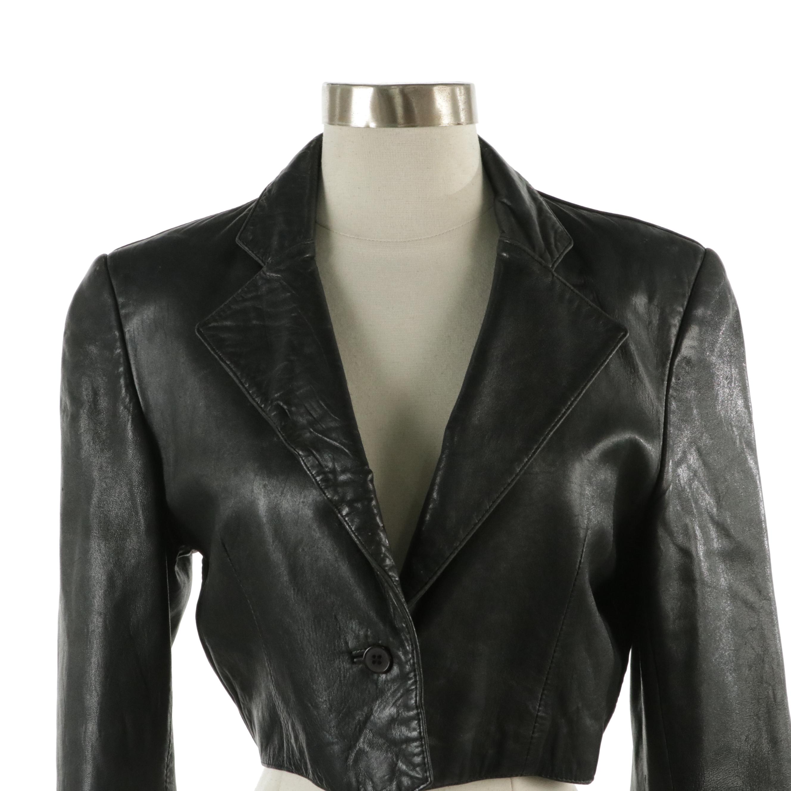 Tannery West Black Leather Single-Button Cropped Jacket