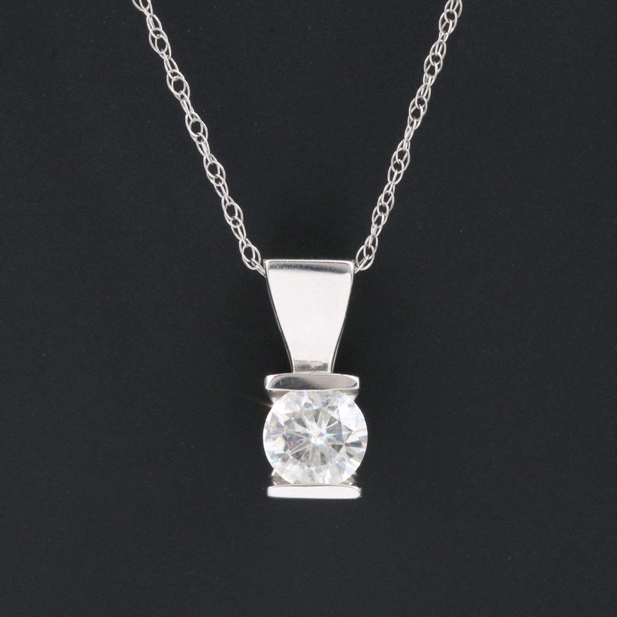 14K Moissanite Solitaire Pendant on 10K Necklace
