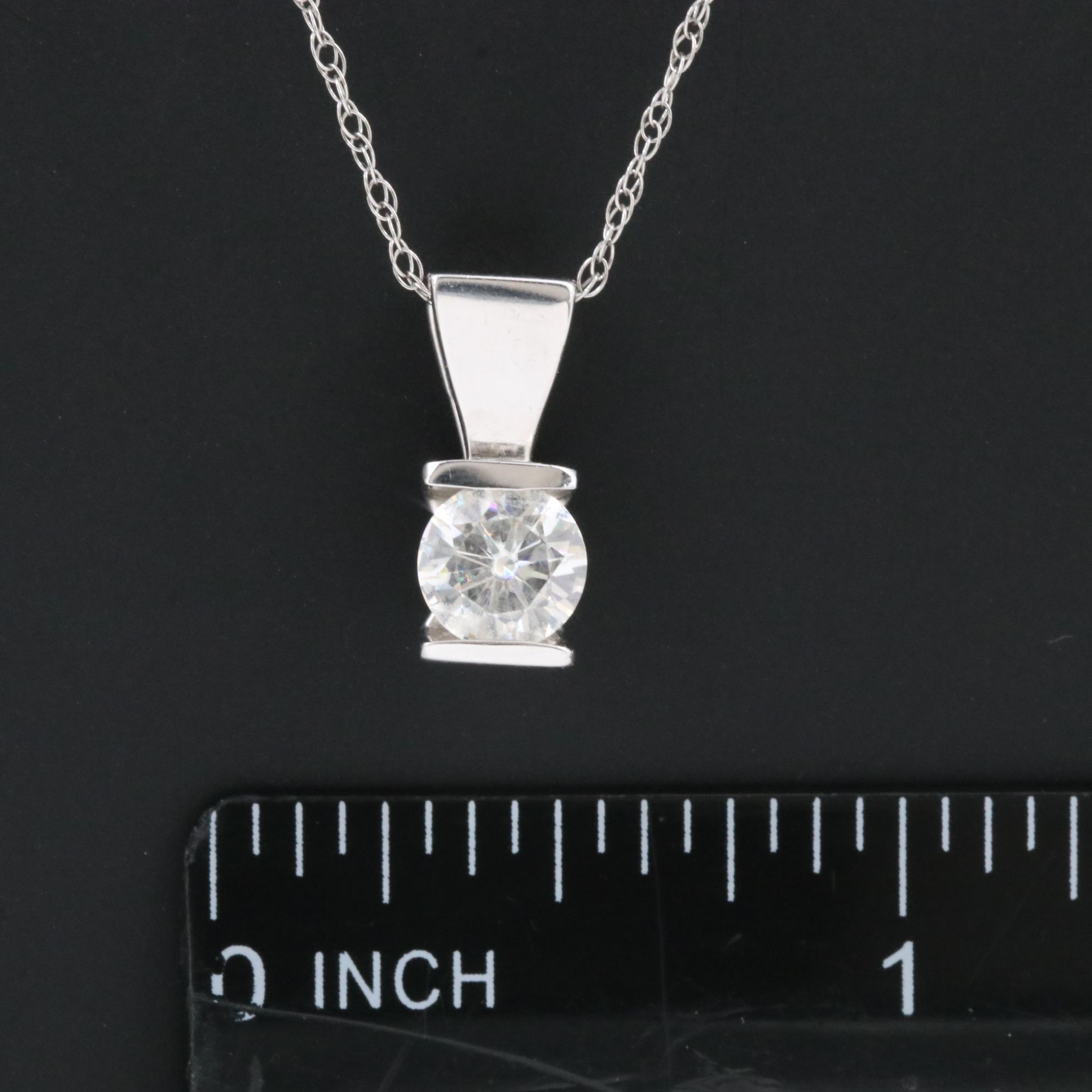 14K Moissanite Solitaire Pendant on 10K Necklace