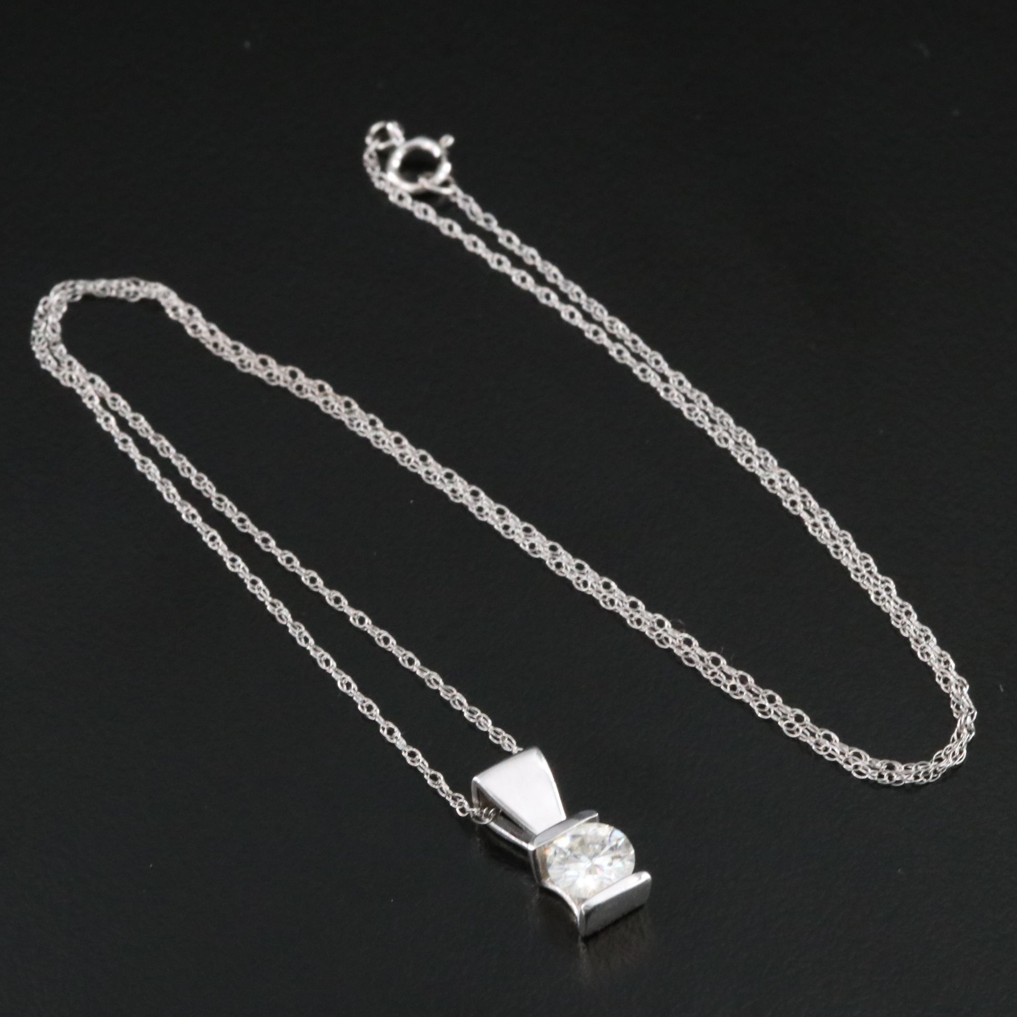 14K Moissanite Solitaire Pendant on 10K Necklace