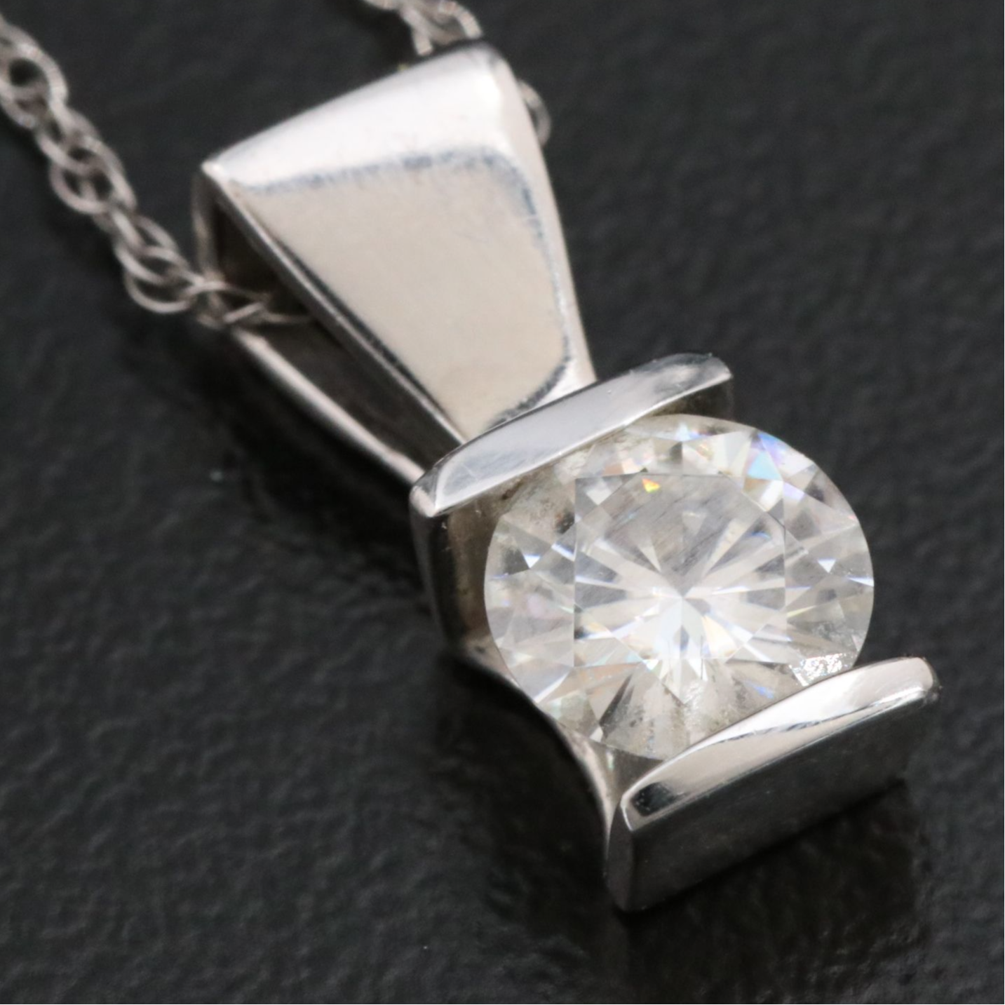 14K Moissanite Solitaire Pendant on 10K Necklace