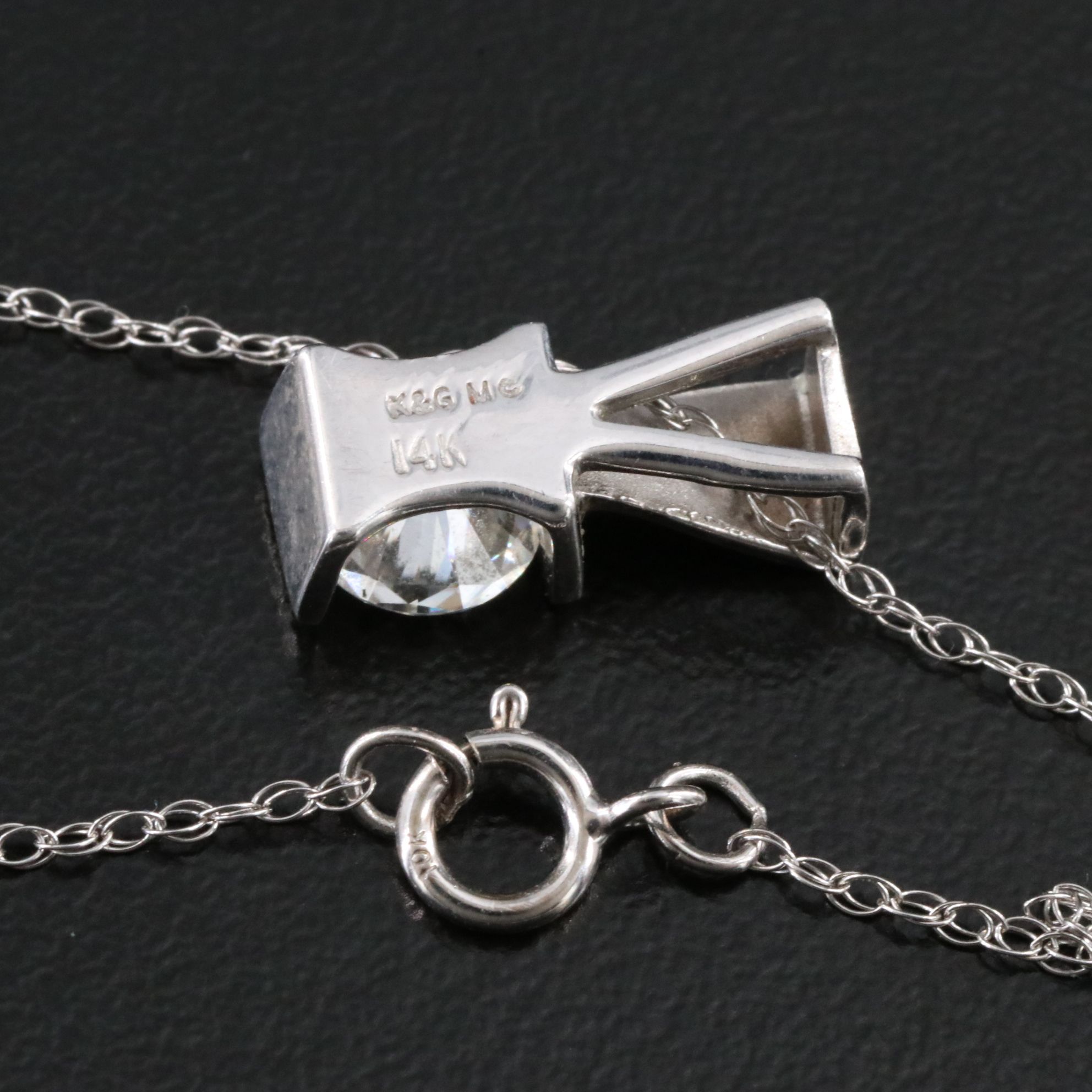 14K Moissanite Solitaire Pendant on 10K Necklace