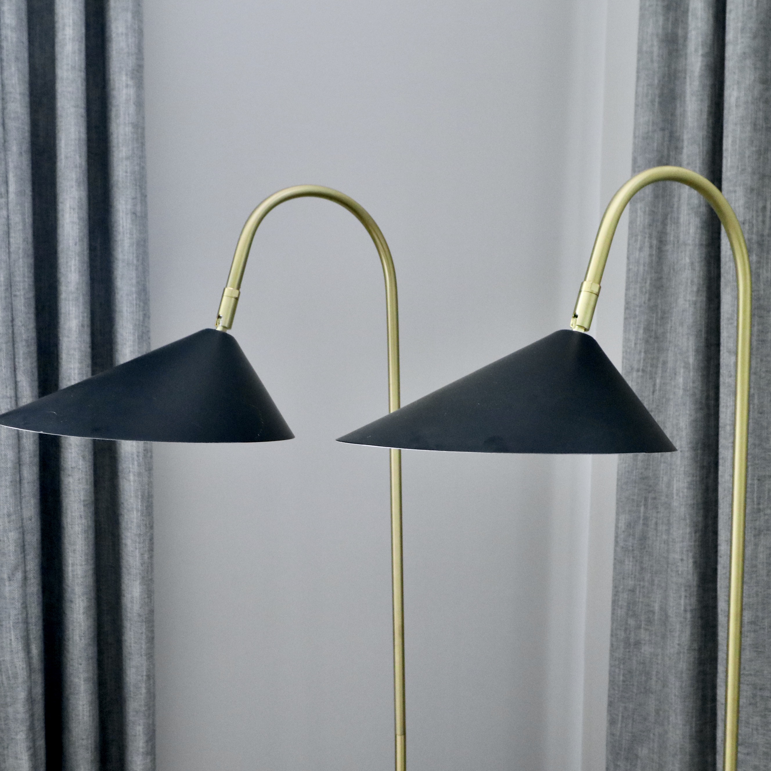 Pair of Lite Source "Bells" Arched Two-Tone Metal Floor Lamps