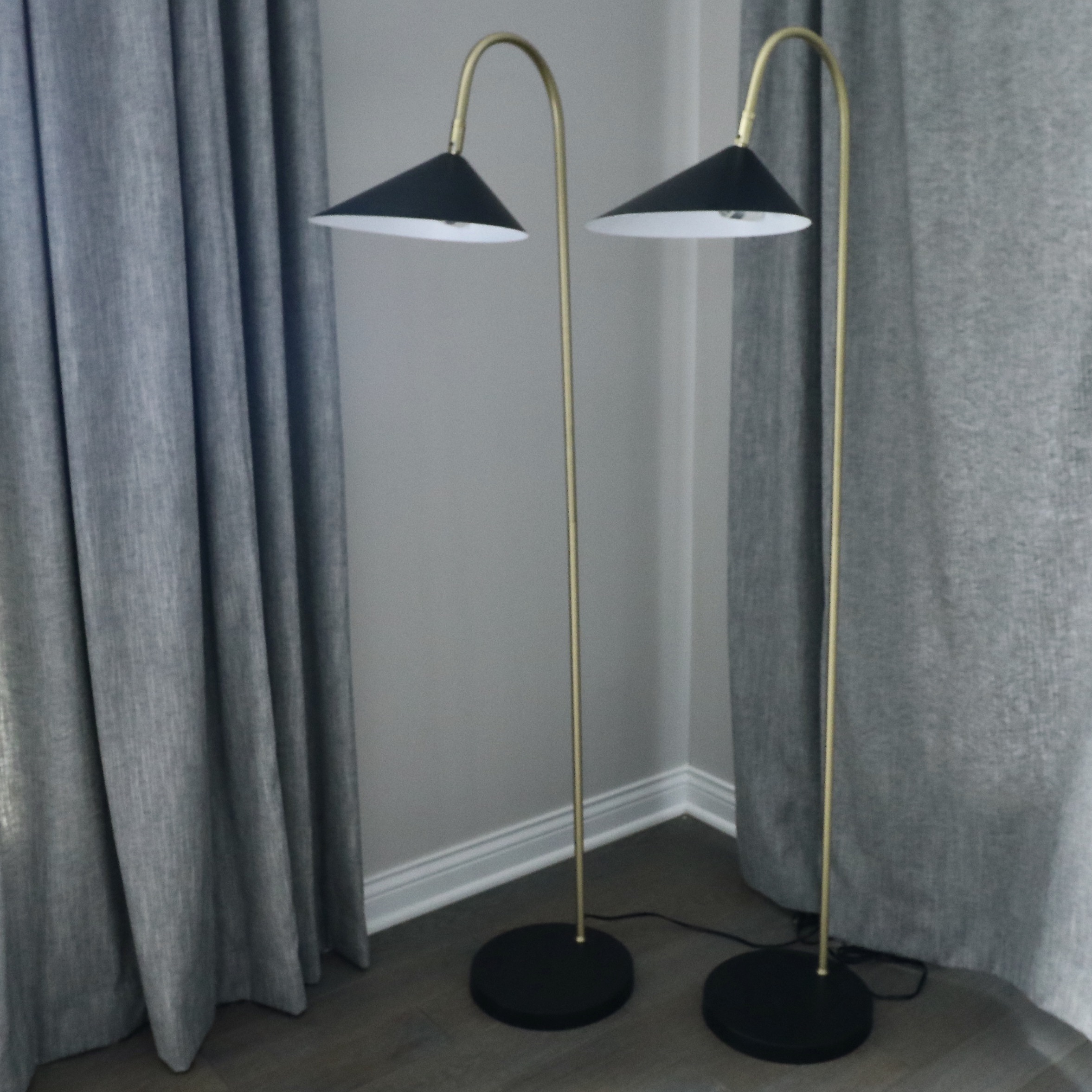 Pair of Lite Source "Bells" Arched Two-Tone Metal Floor Lamps
