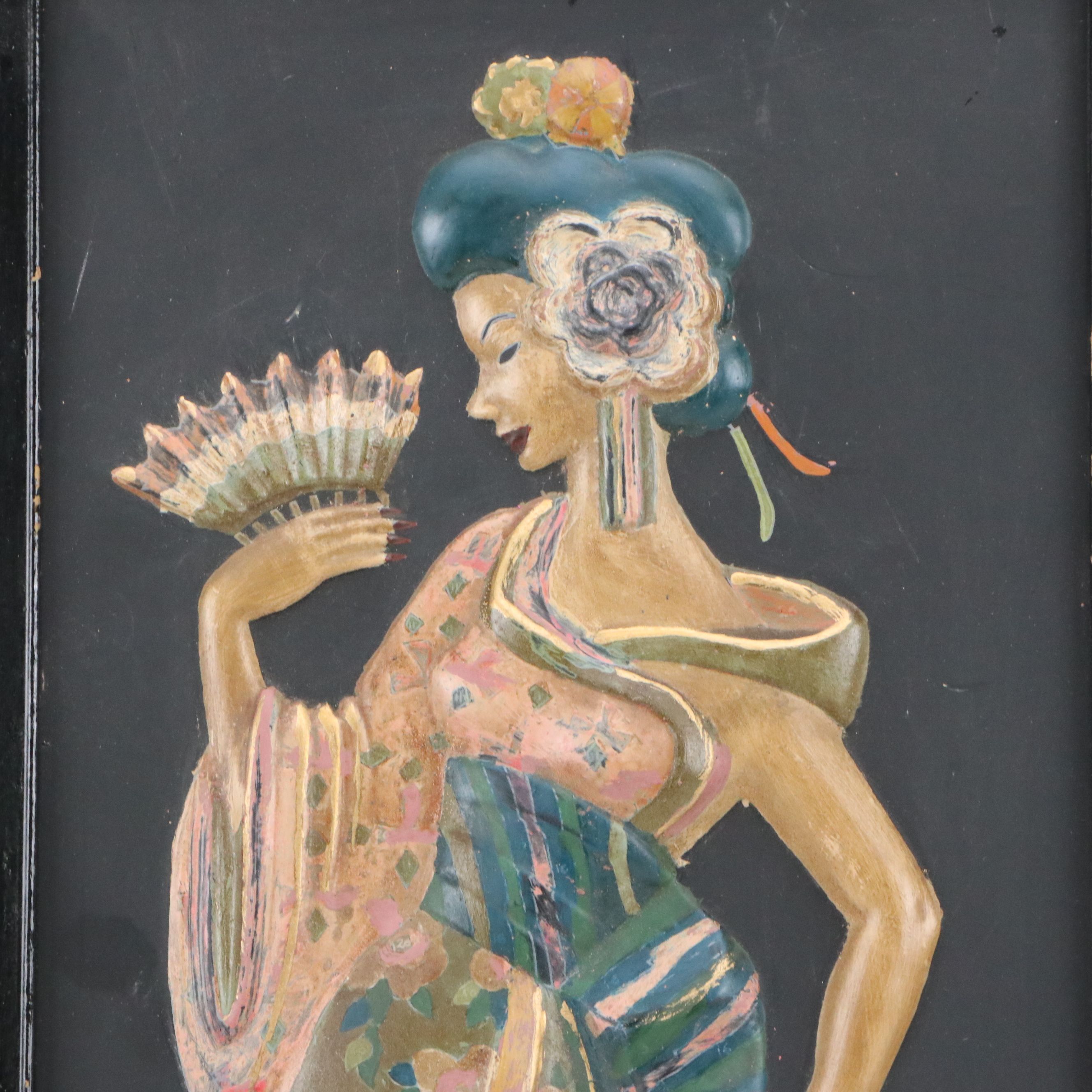 Plaque Craft Hand-Painted Relief, Mid-20th Century