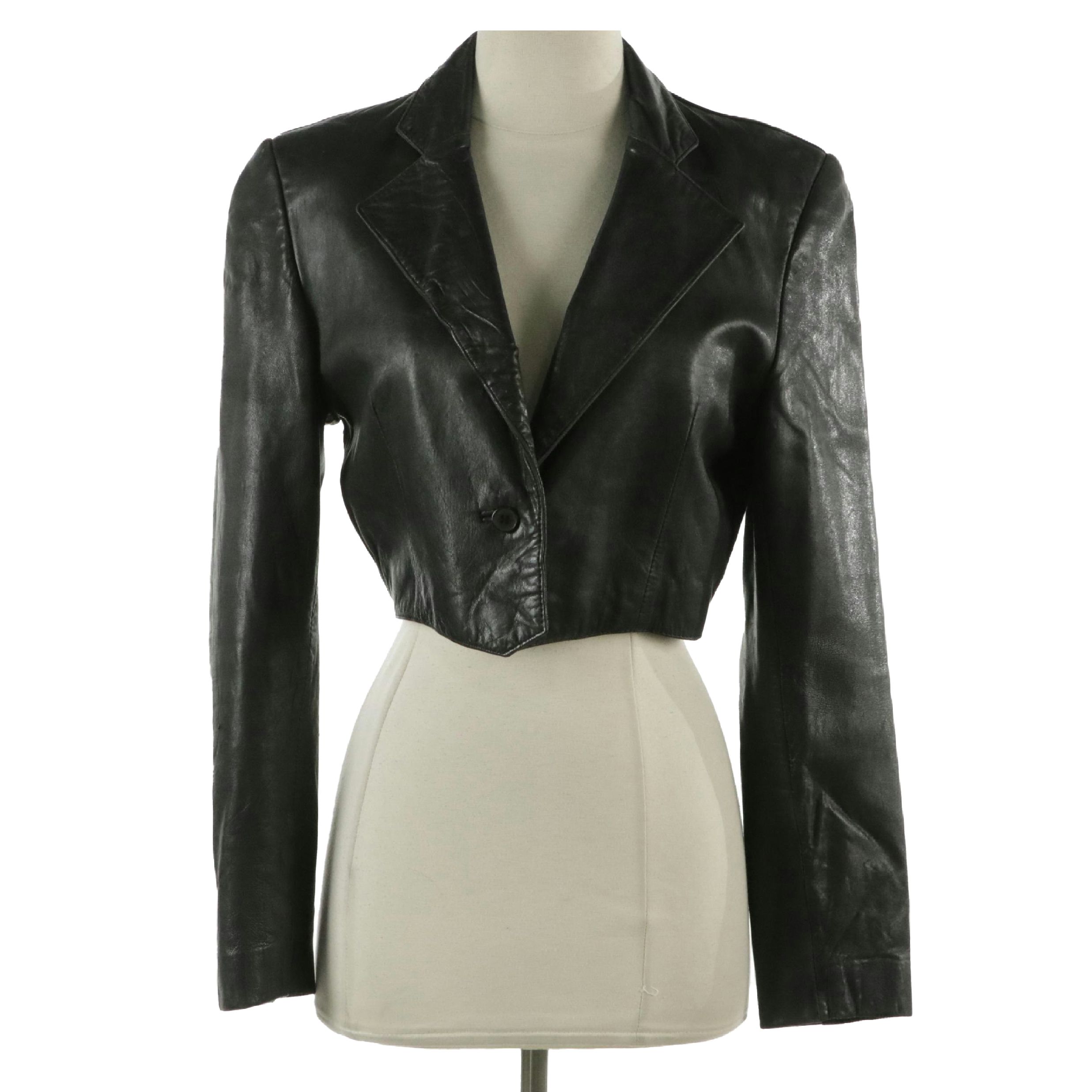 Tannery West Black Leather Single-Button Cropped Jacket