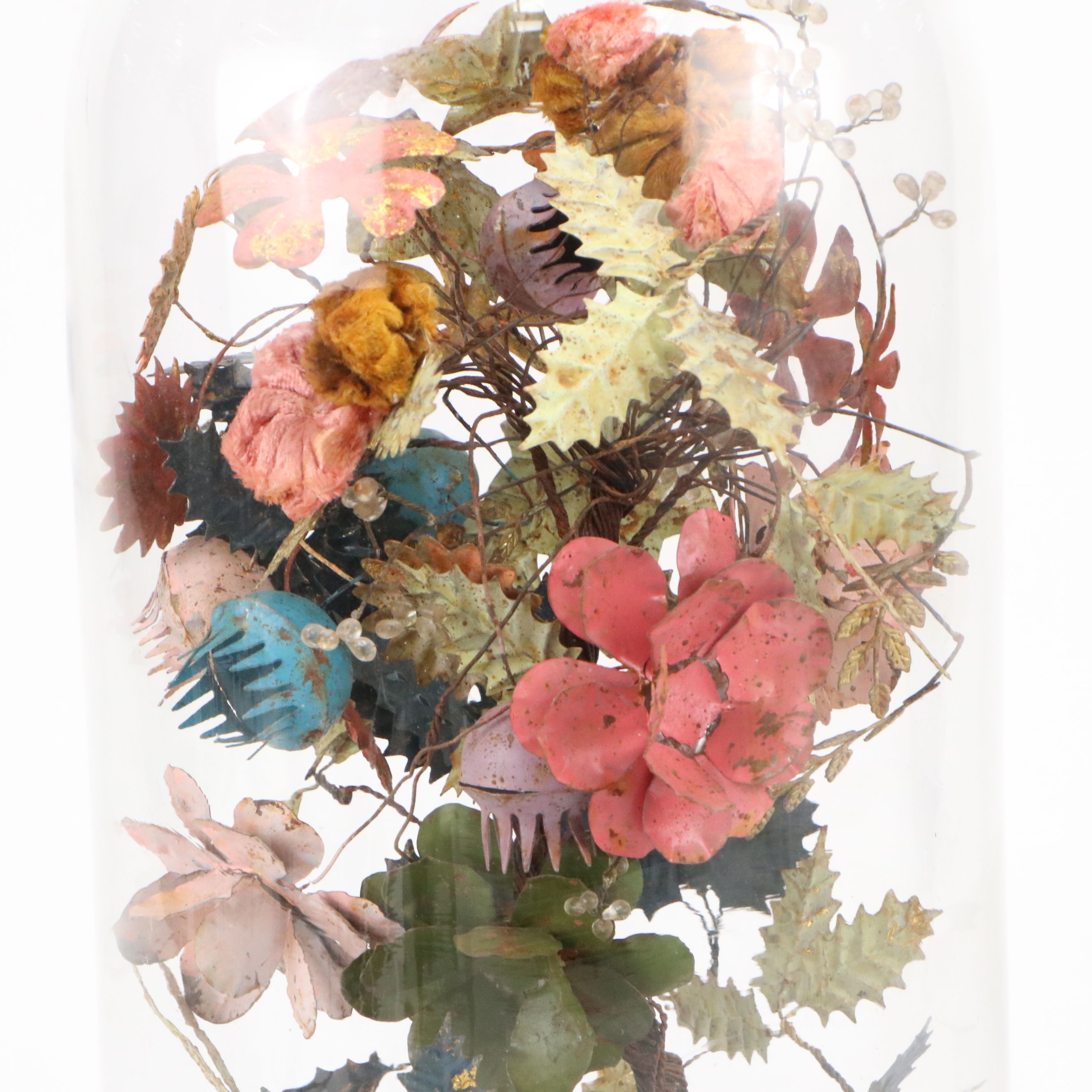 Blue Ocean Traders Victoria Style Toleware Flowers Under Glass Cloche
