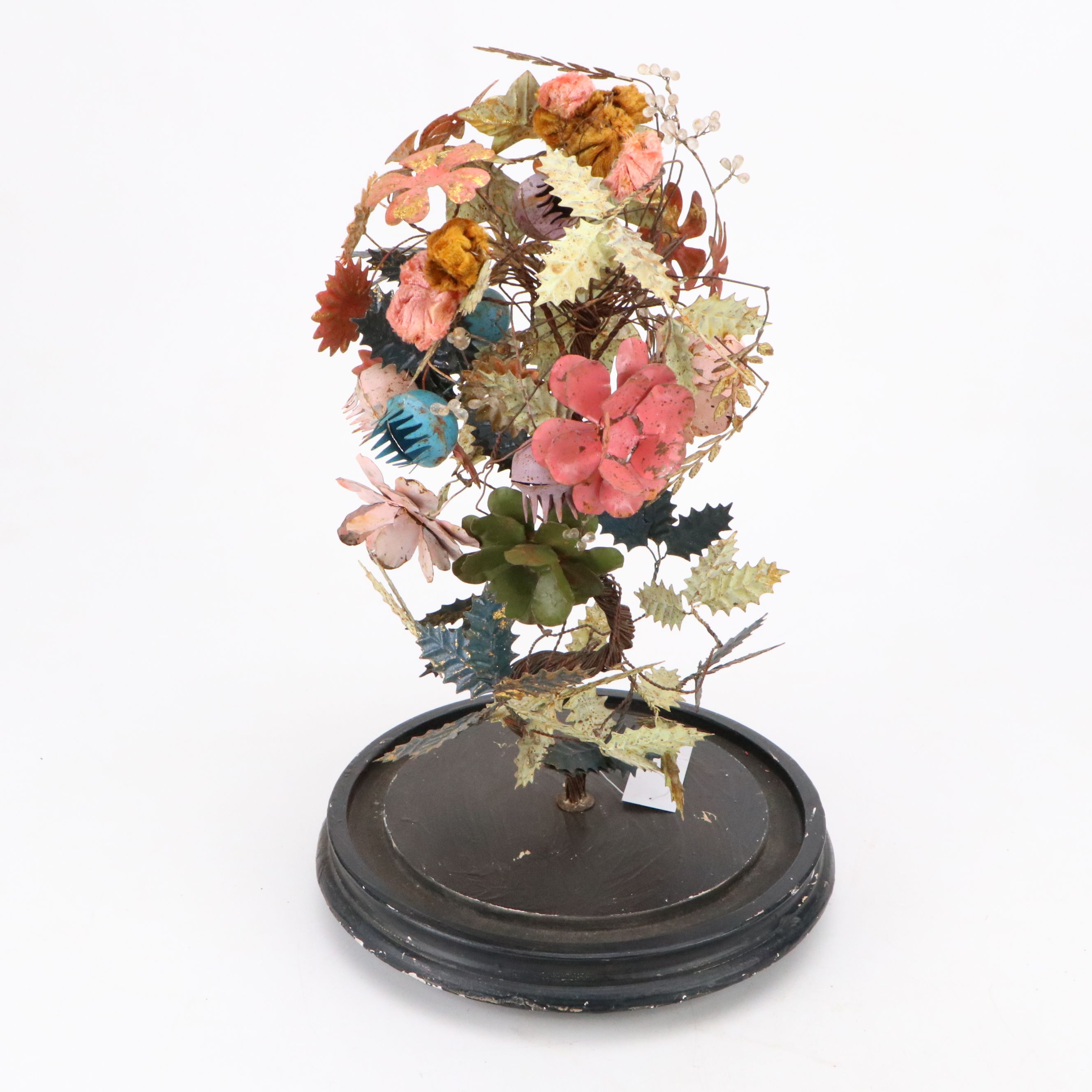 Blue Ocean Traders Victoria Style Toleware Flowers Under Glass Cloche