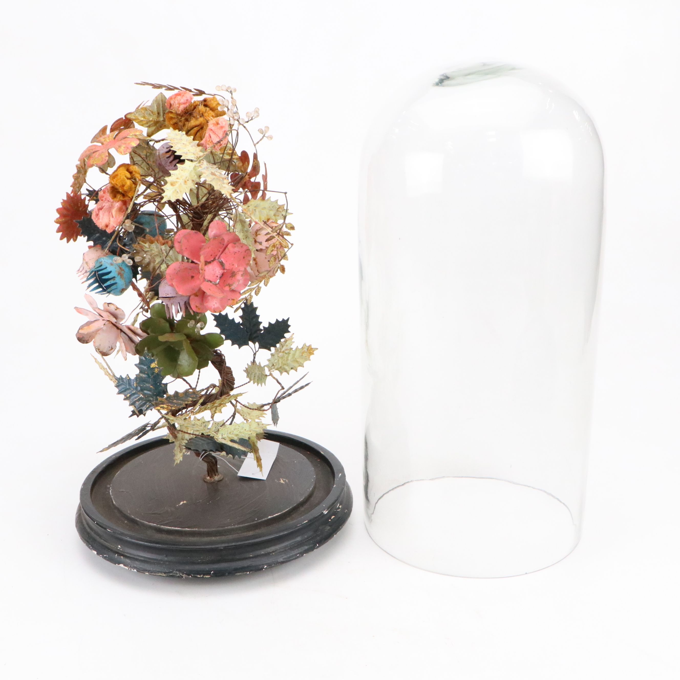 Blue Ocean Traders Victoria Style Toleware Flowers Under Glass Cloche