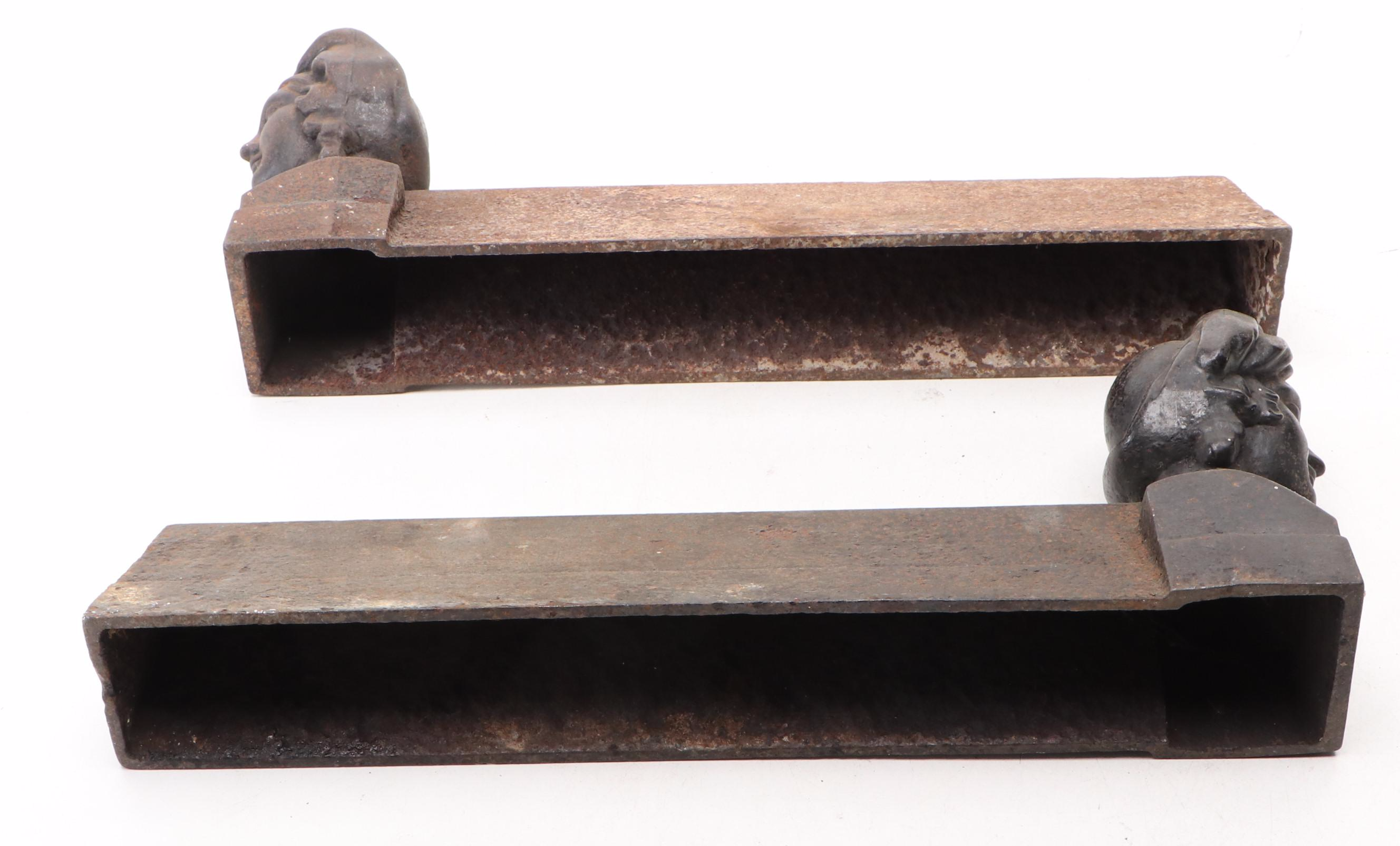 Pair of French Style Cast Iron Bust Andirons, 19th Century