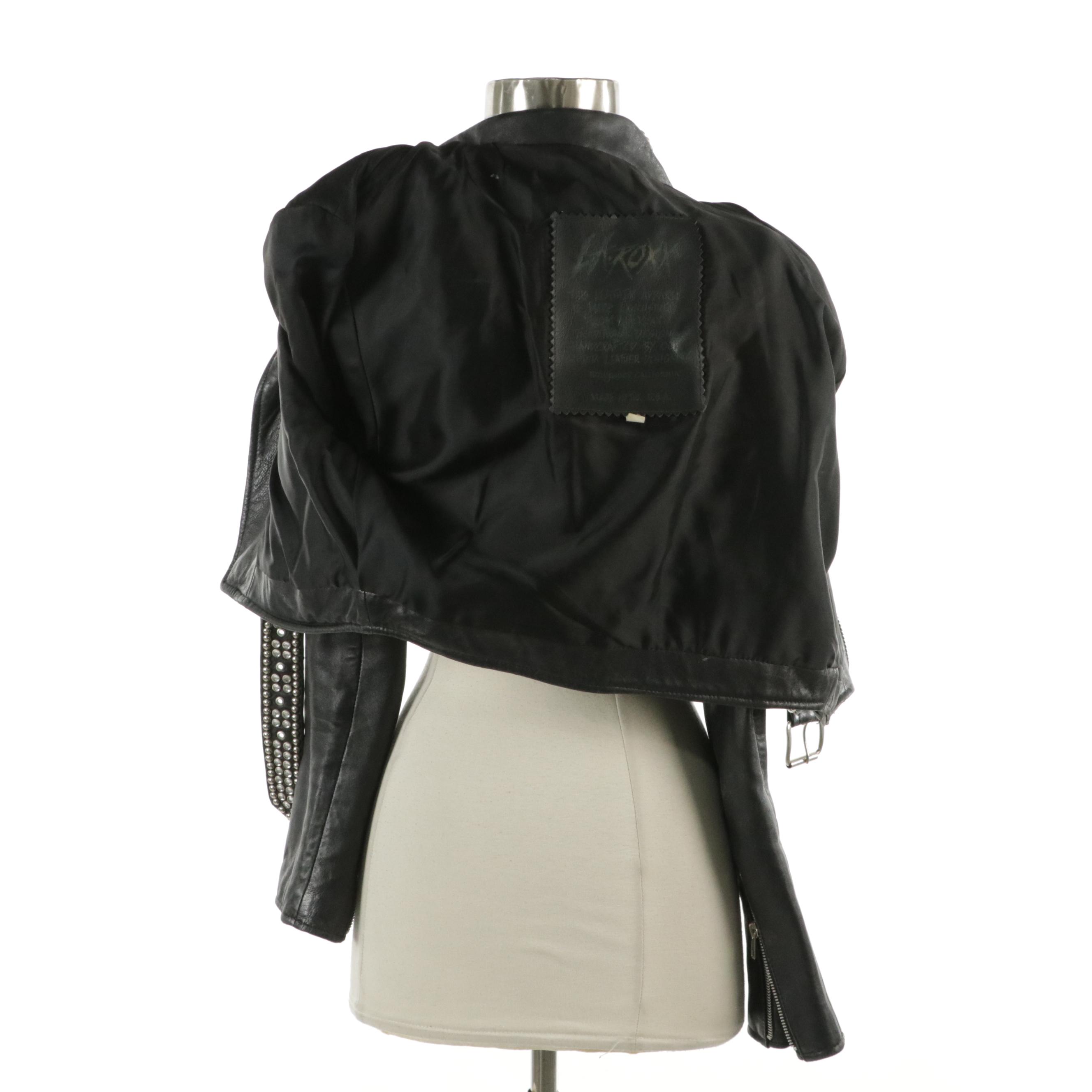 L.A. Roxx Studded Black Leather Cropped Moto Jacket
