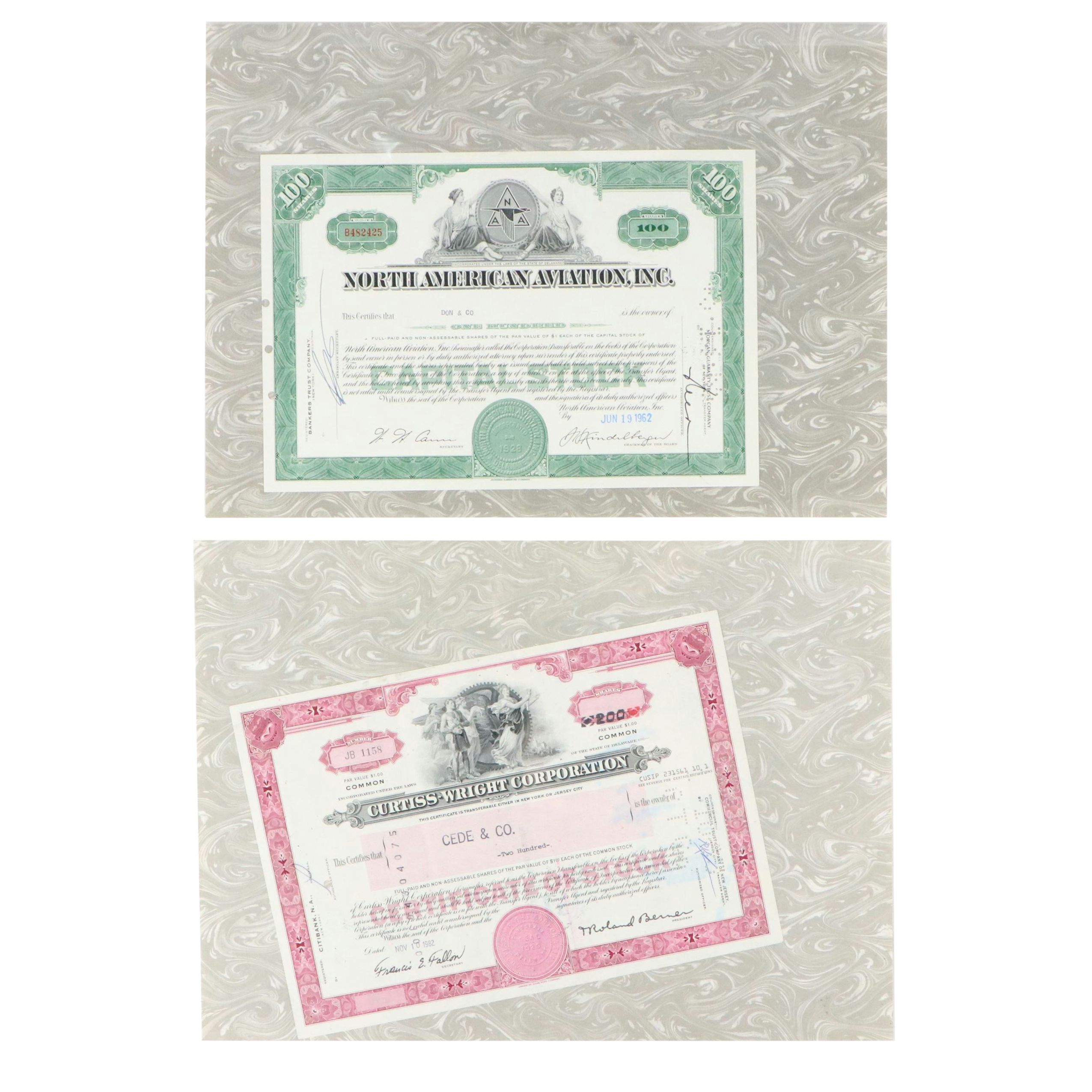 North American Aviation and Curtiss-Wright Corporation Stock Certificates