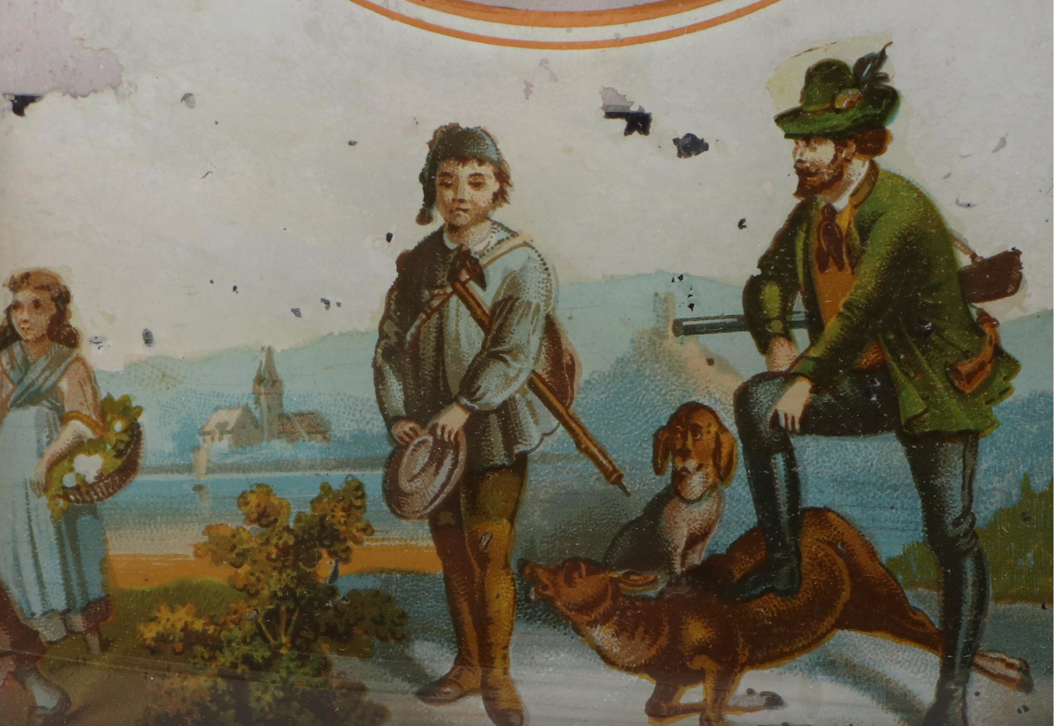 Wooden Mantel Clock with Hunting Scene, Late 19th Century