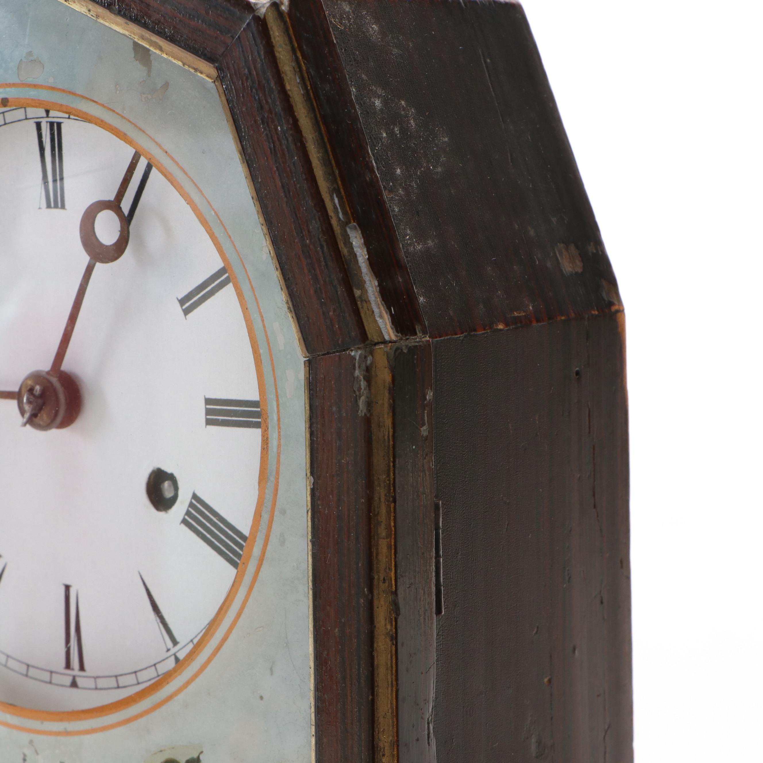 Wooden Mantel Clock with Hunting Scene, Late 19th Century