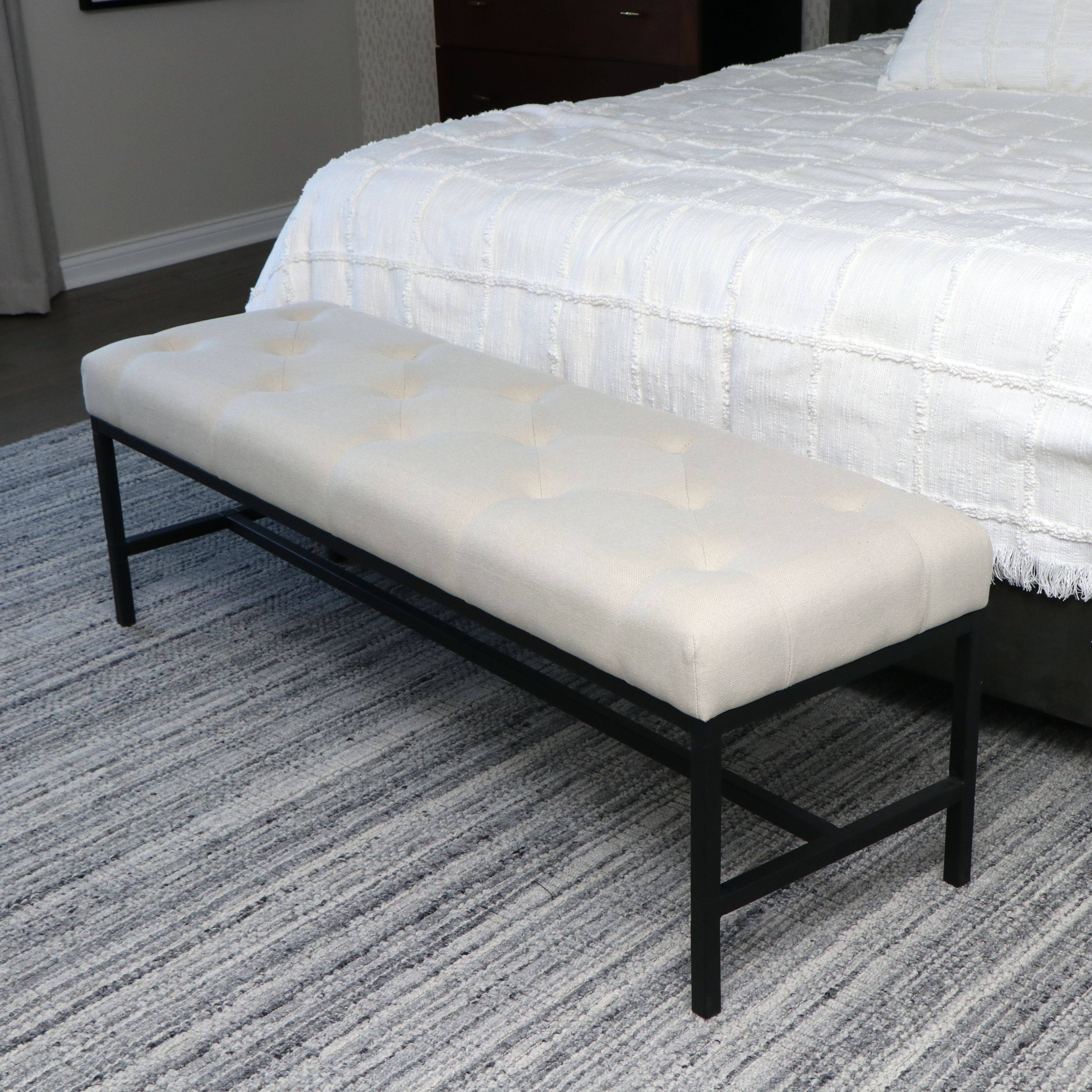 Gabby Home "Joseph" Button Tufted Linen Blend Bench