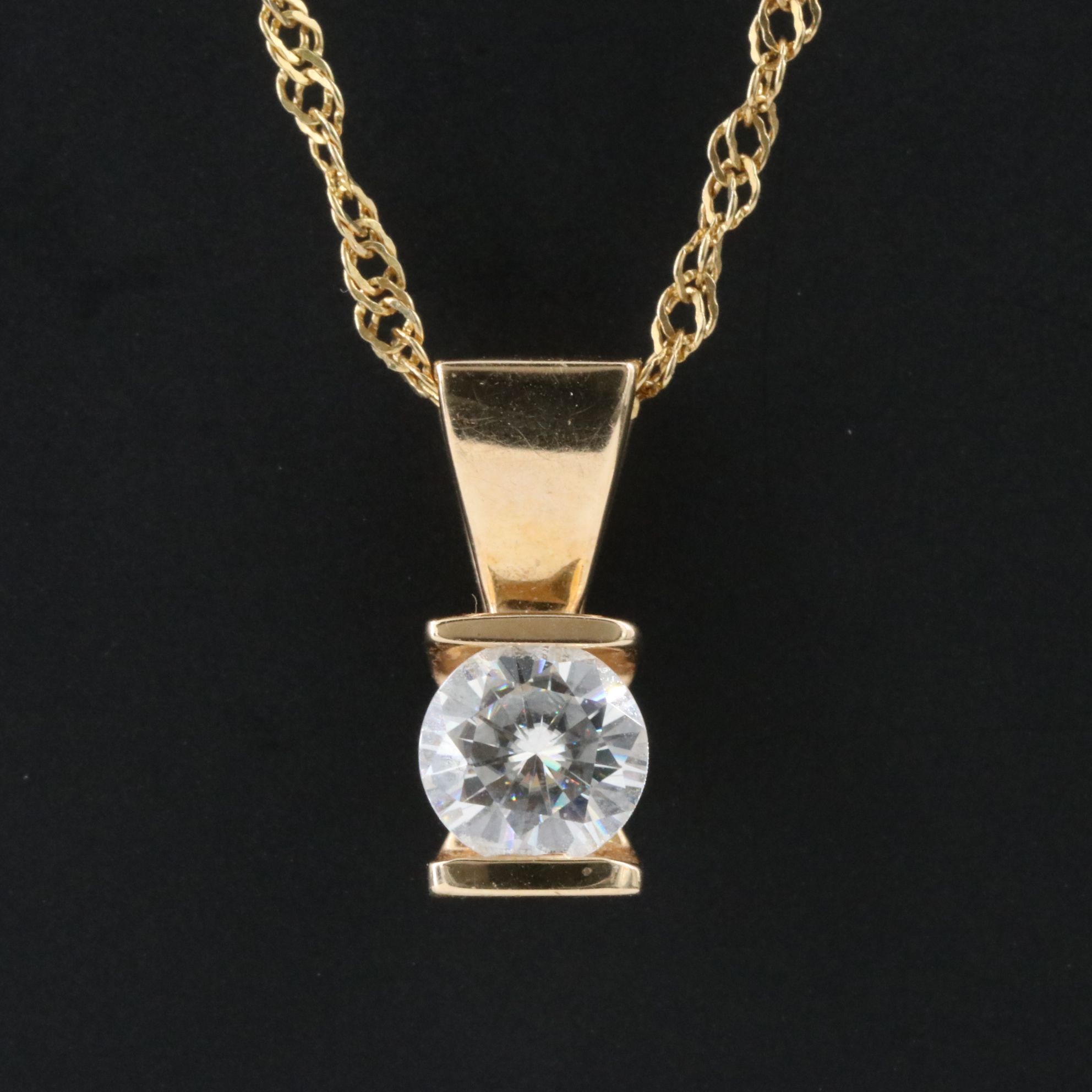 14K Moissanite Solitaire Pendant on Sterling Singapore Necklace