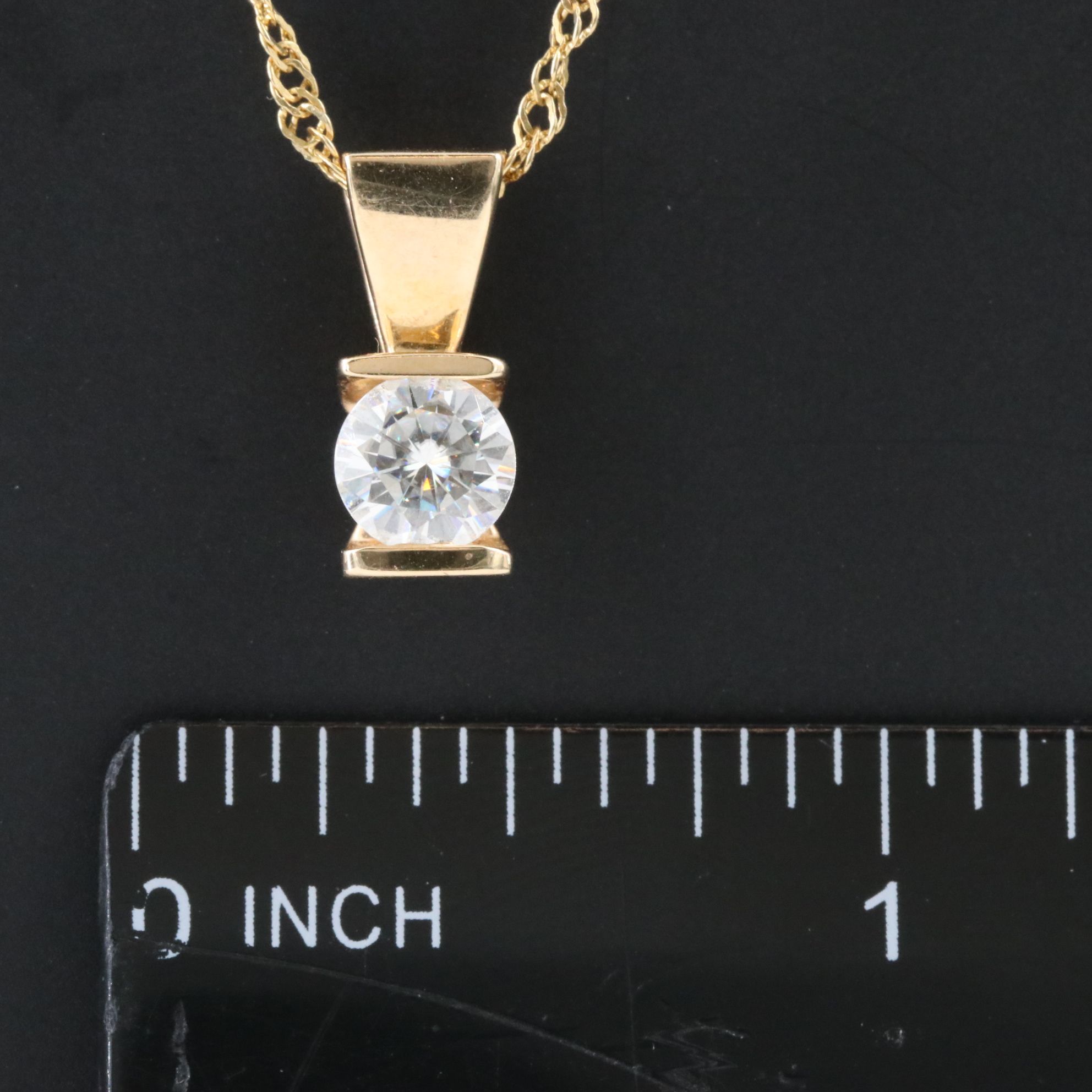 14K Moissanite Solitaire Pendant on Sterling Singapore Necklace