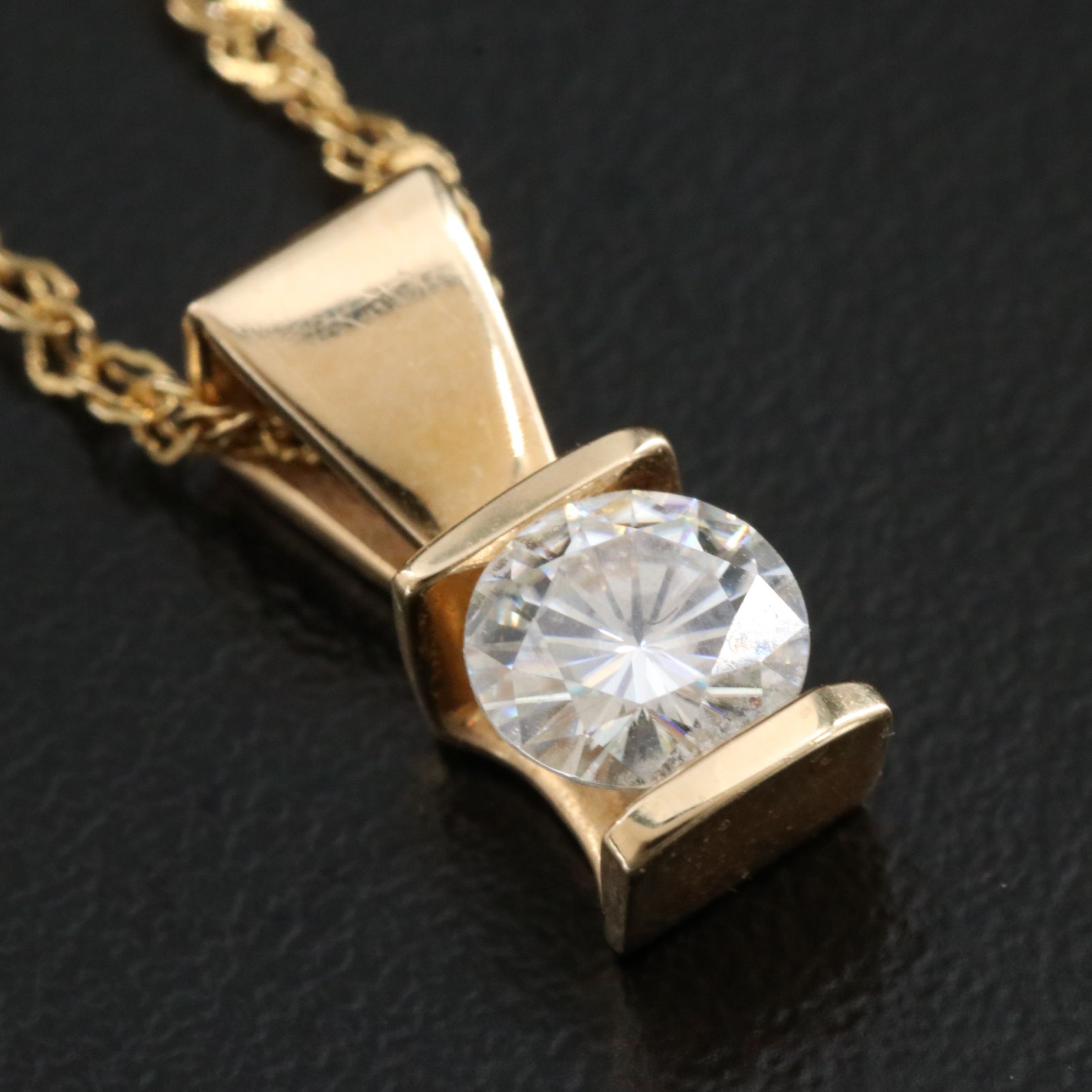 14K Moissanite Solitaire Pendant on Sterling Singapore Necklace