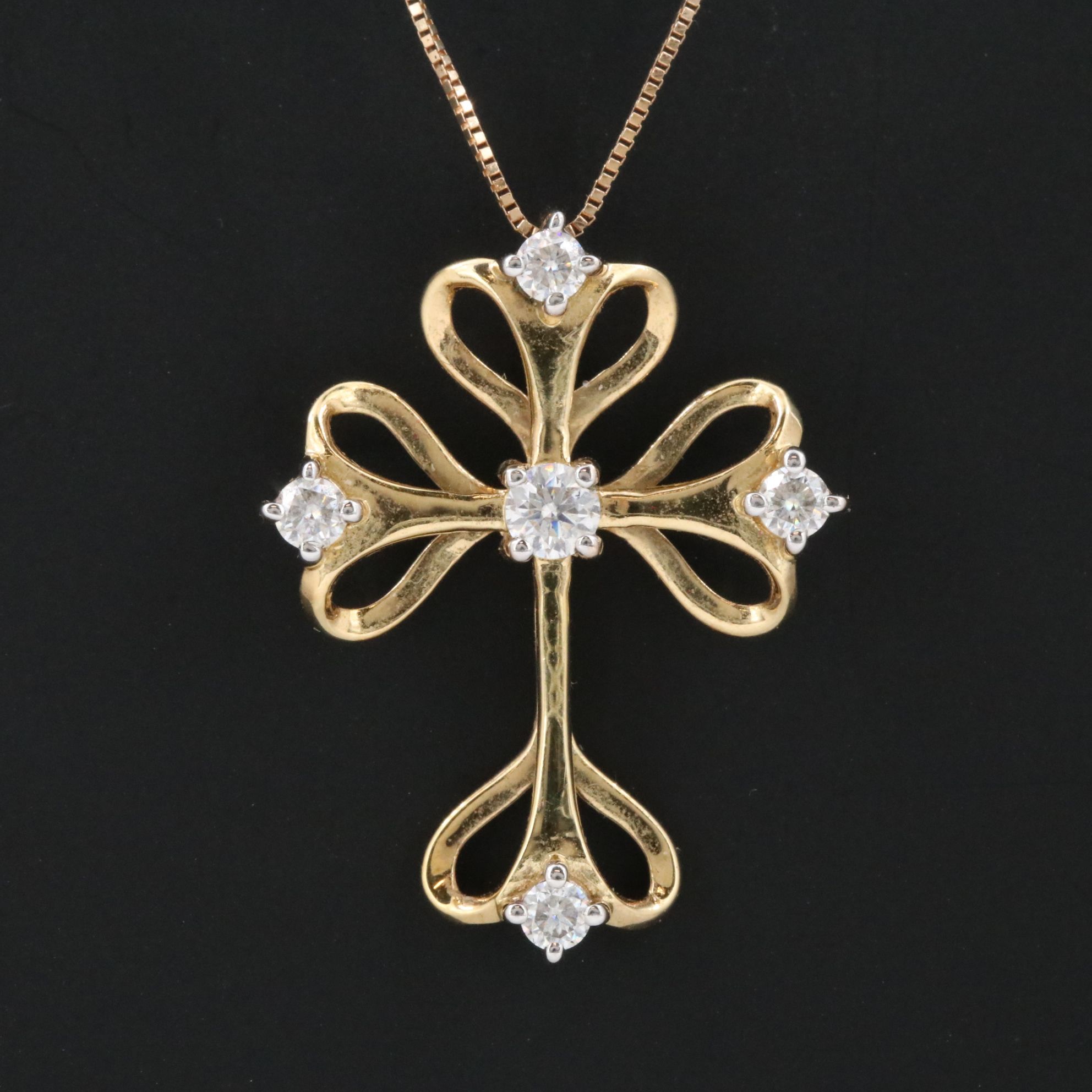 Sterling Moissanite Cross Pendant on 14K Box Chain Necklace