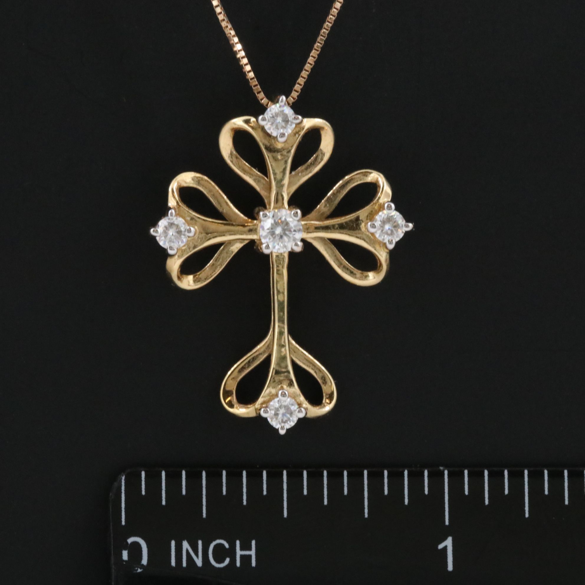Sterling Moissanite Cross Pendant on 14K Box Chain Necklace