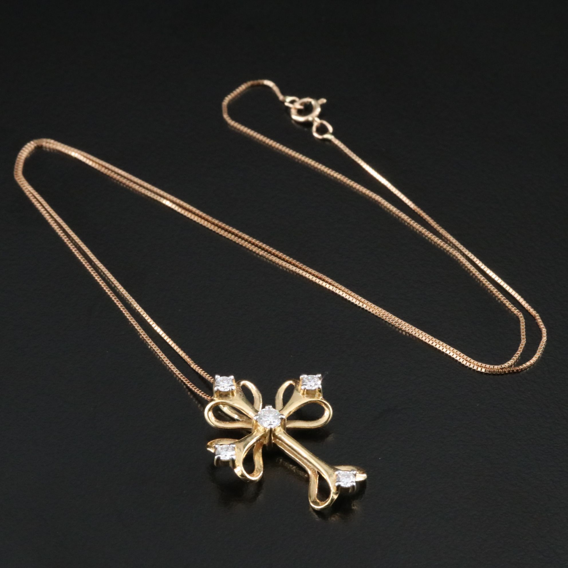 Sterling Moissanite Cross Pendant on 14K Box Chain Necklace