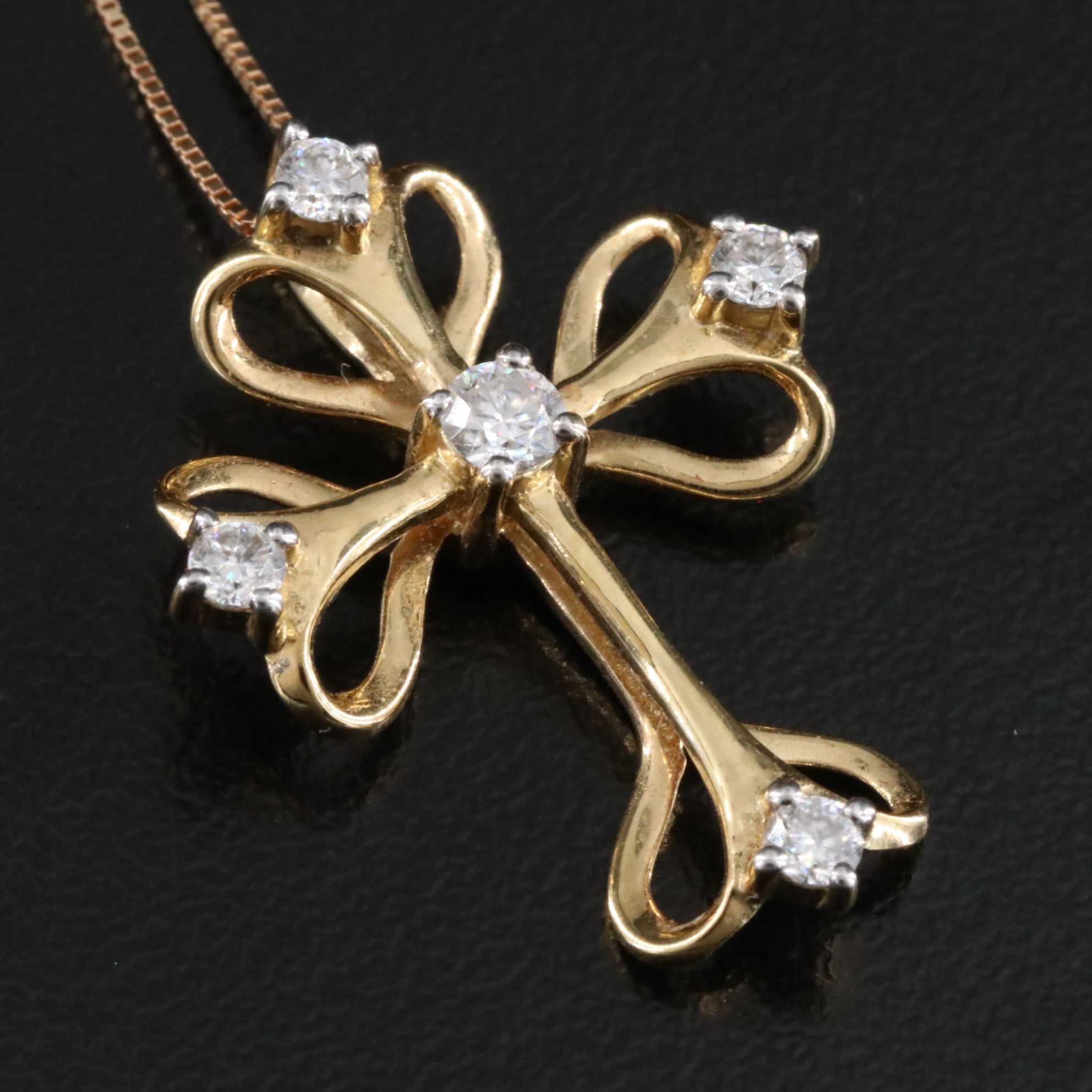 Sterling Moissanite Cross Pendant on 14K Box Chain Necklace