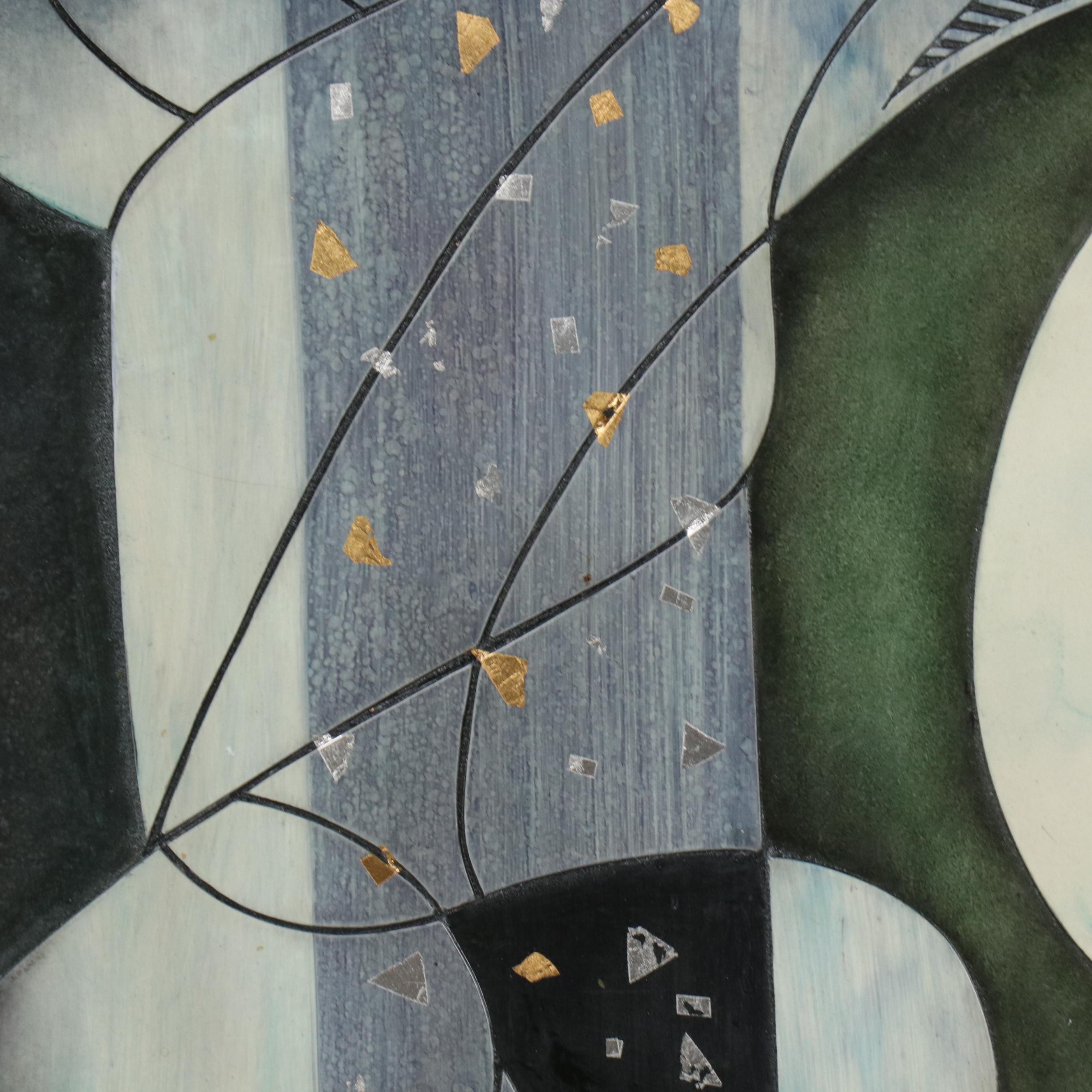 Cubist Style Figurative Mixed Media Carved Panel