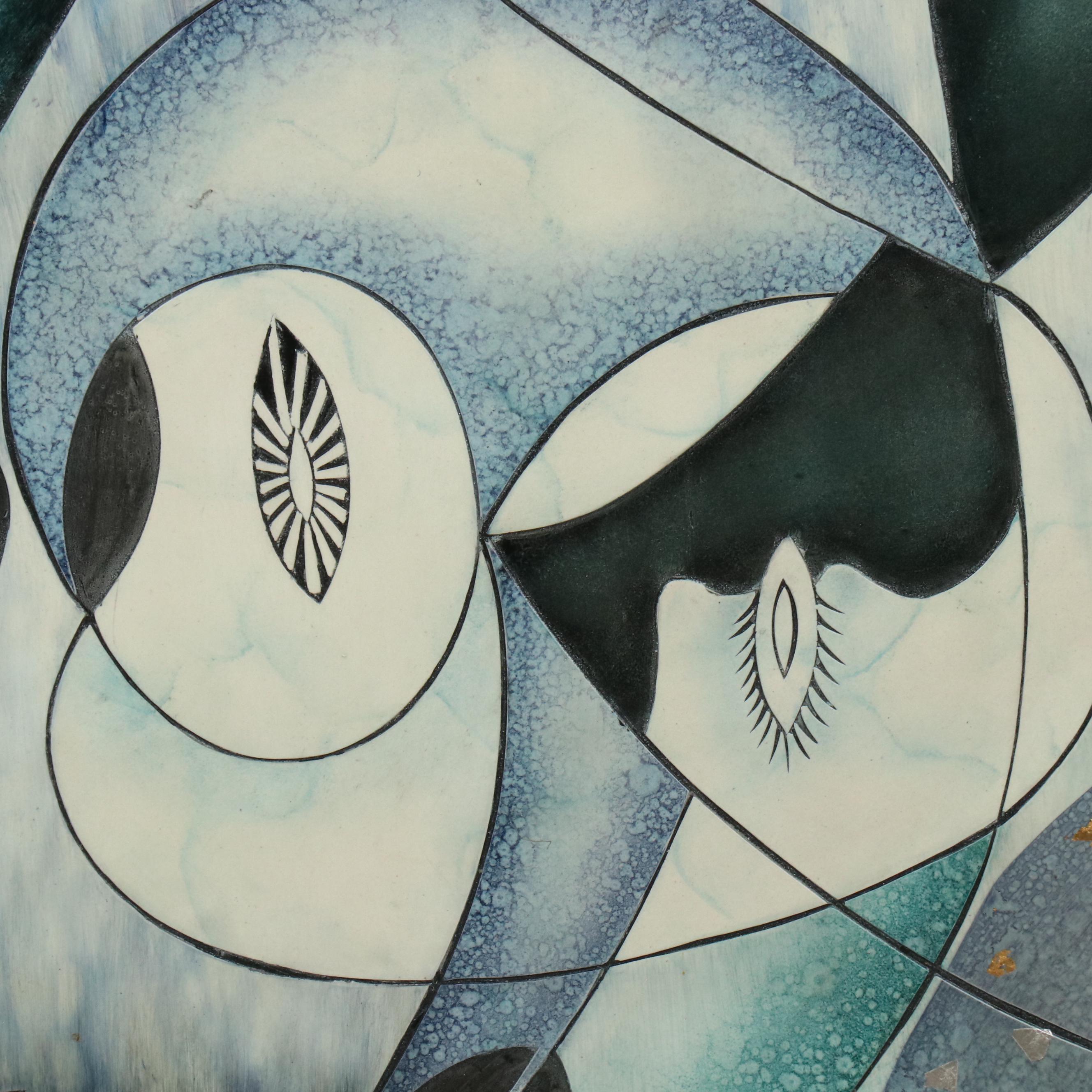 Cubist Style Figurative Mixed Media Carved Panel