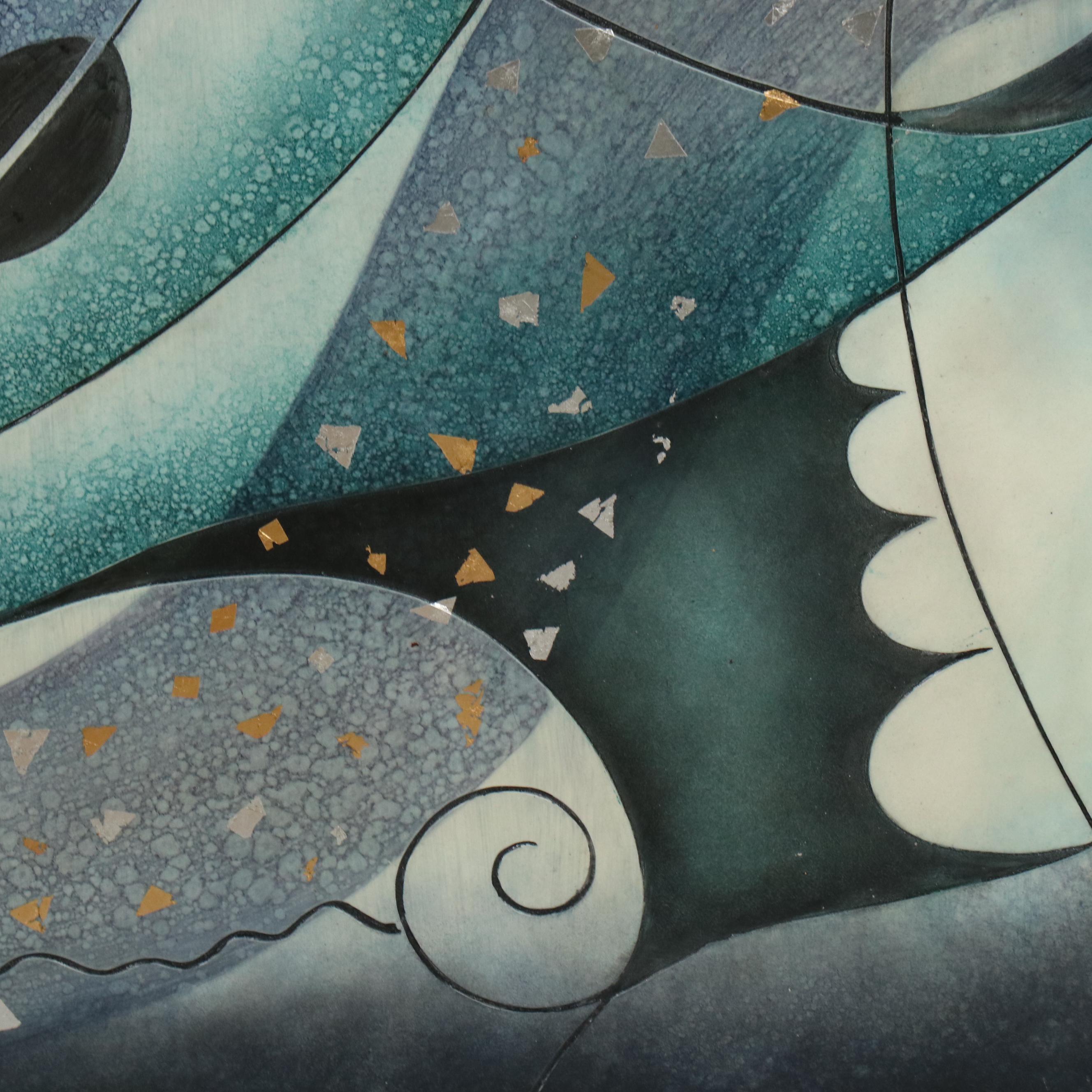 Cubist Style Figurative Mixed Media Carved Panel