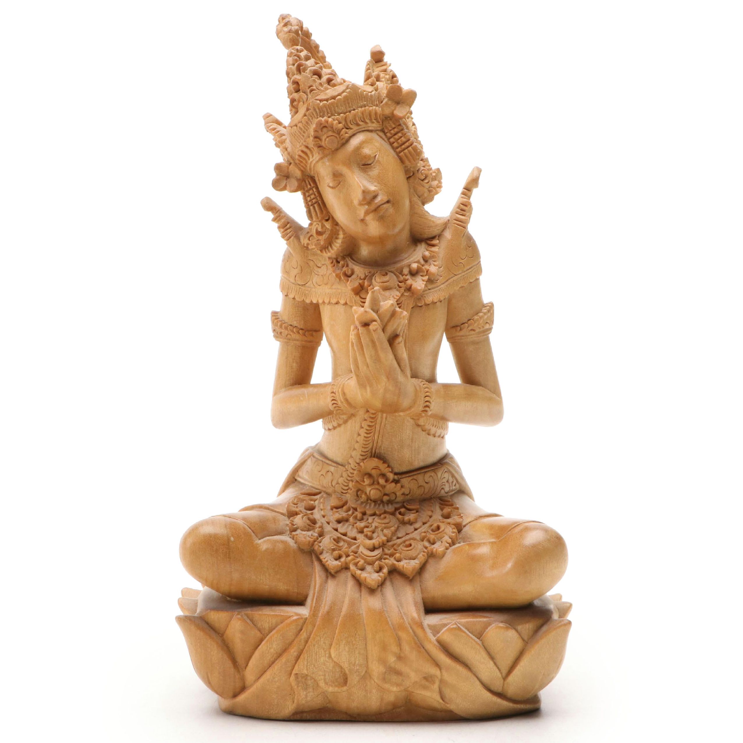 Balinese Carved Indra or Arjuna Meditating