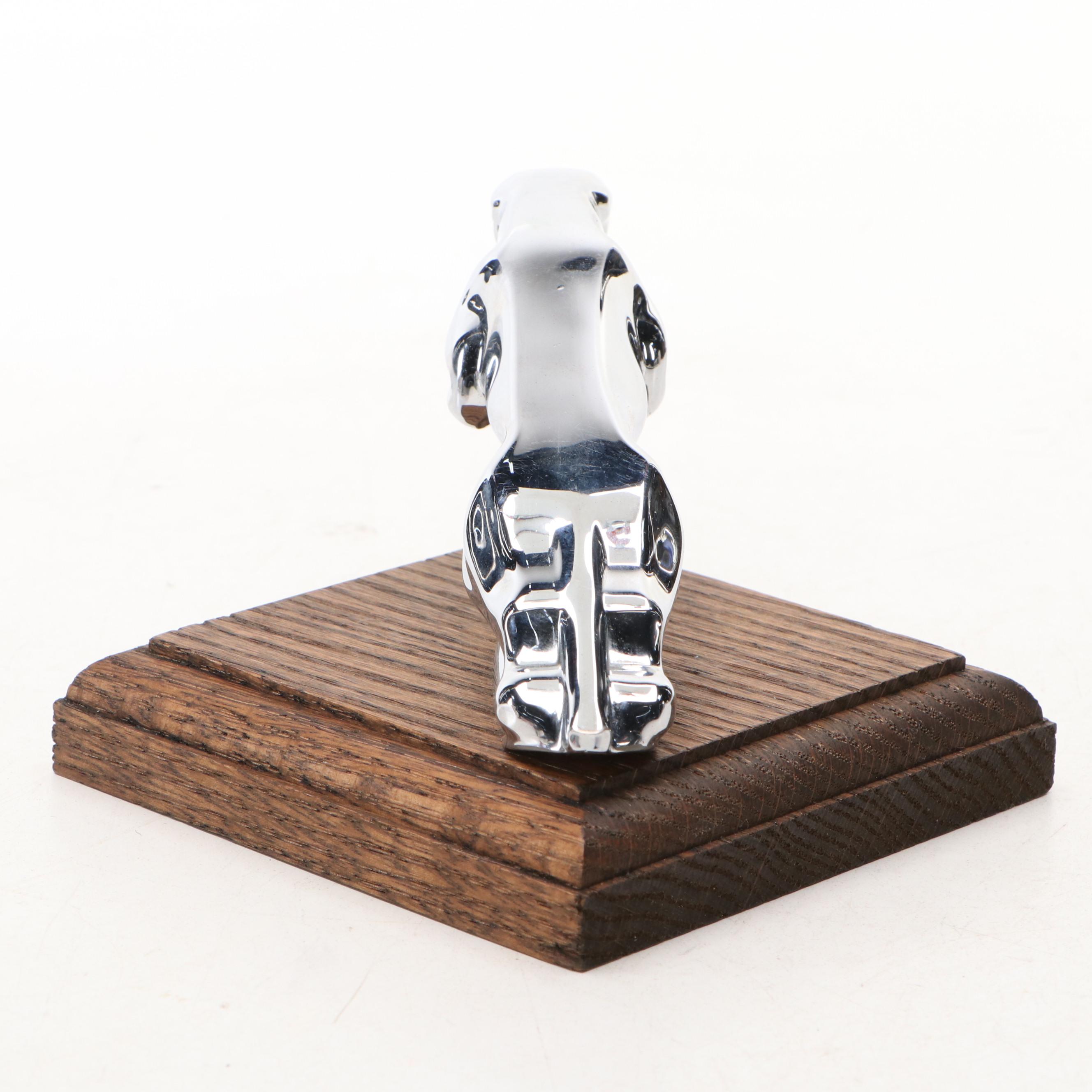 Vintage Jaguar Chrome Hood Ornament on Oak Base