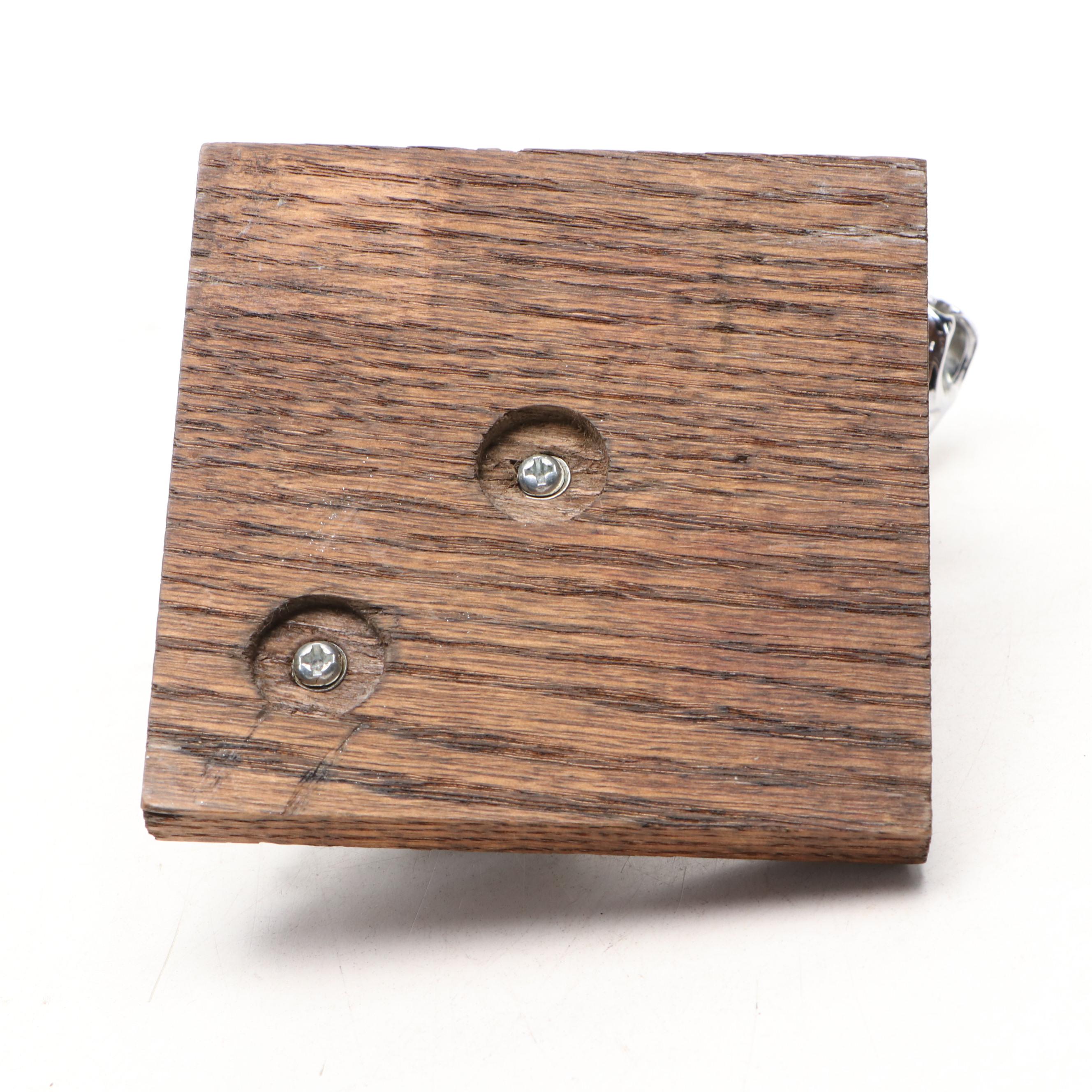 Vintage Jaguar Chrome Hood Ornament on Oak Base