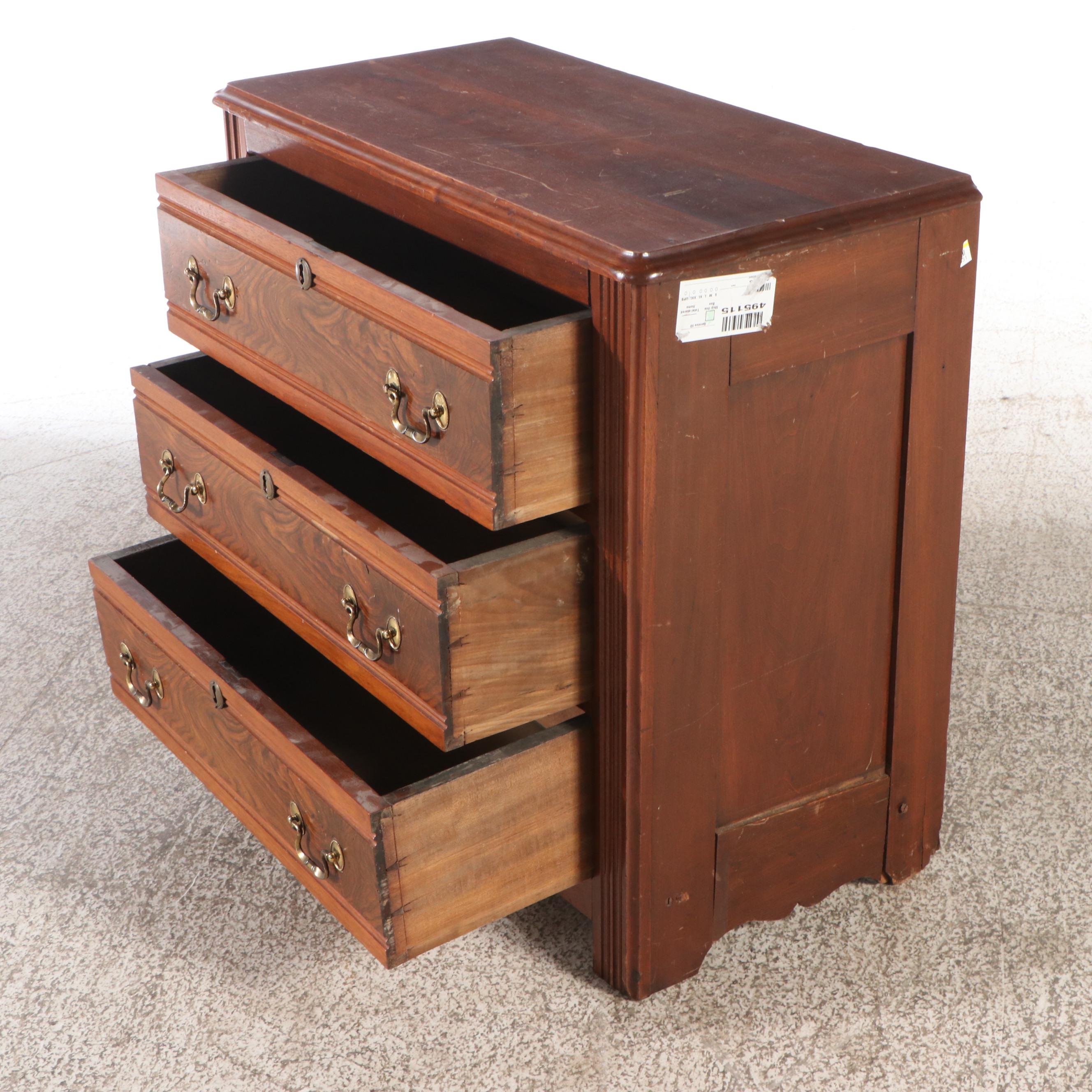 American Federal Style Burl Wood and Walnut Three-Drawer Chest, 19th Century