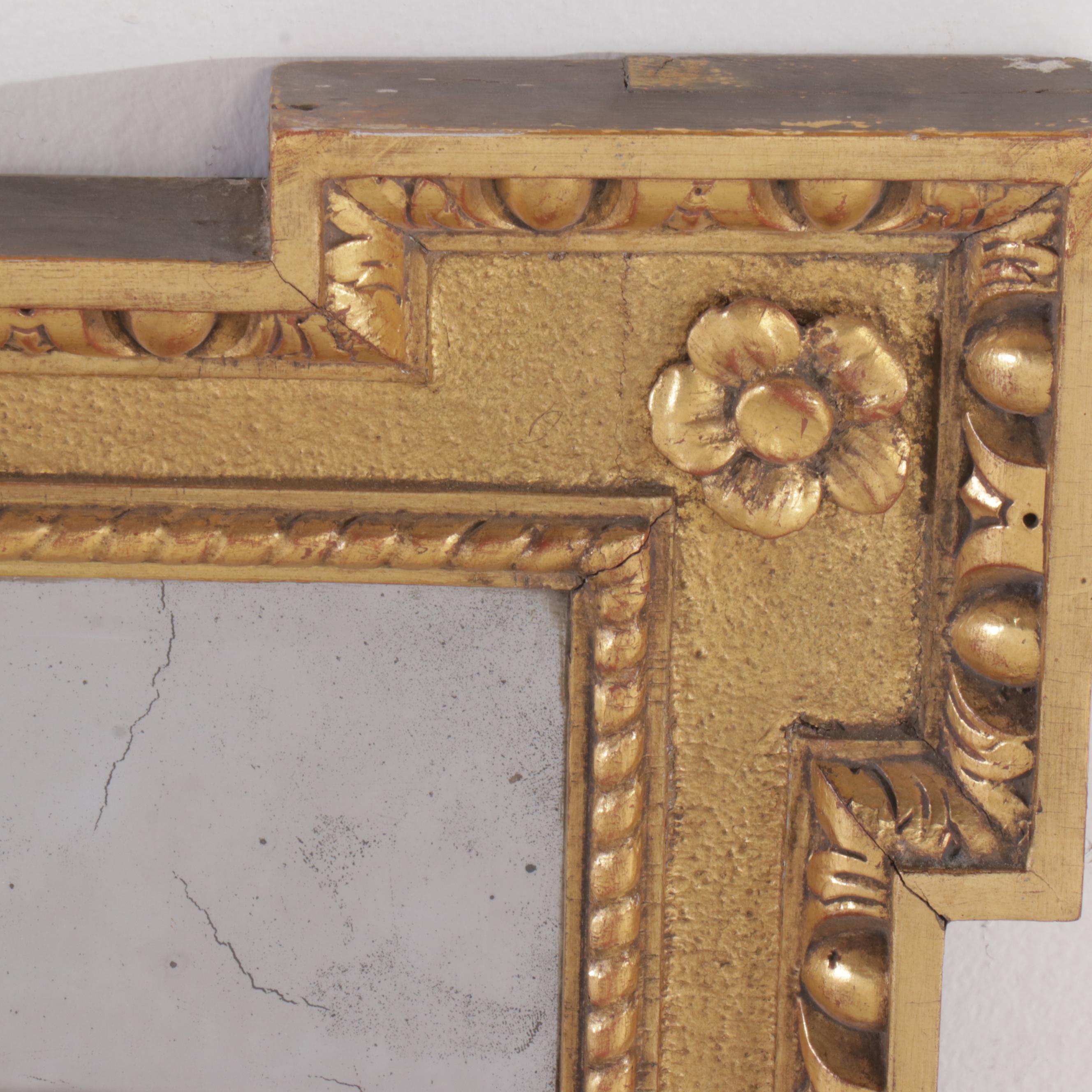 Louis XVI Style Giltwood Overmantel Mirror with Candlestick Insert Brackets