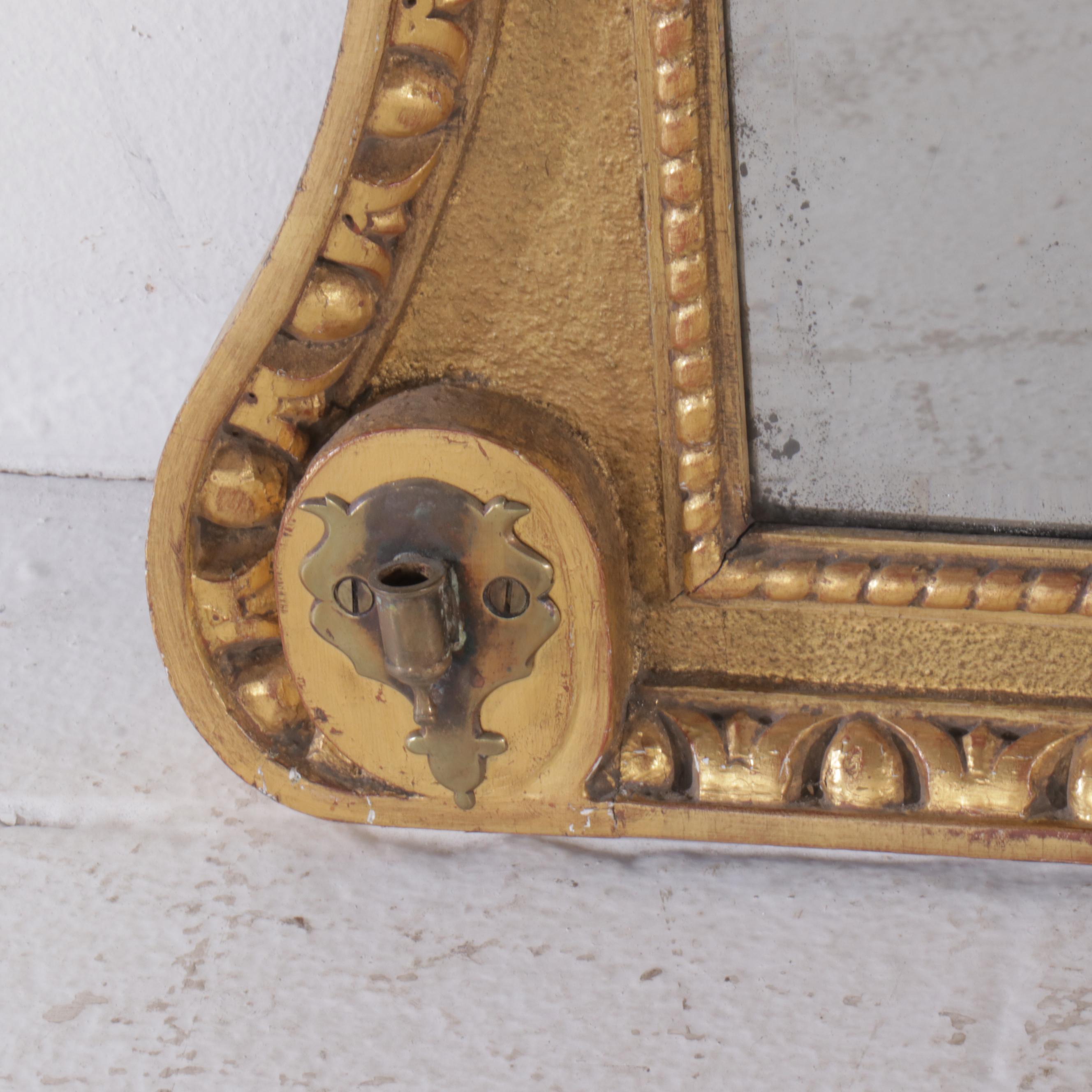 Louis XVI Style Giltwood Overmantel Mirror with Candlestick Insert Brackets