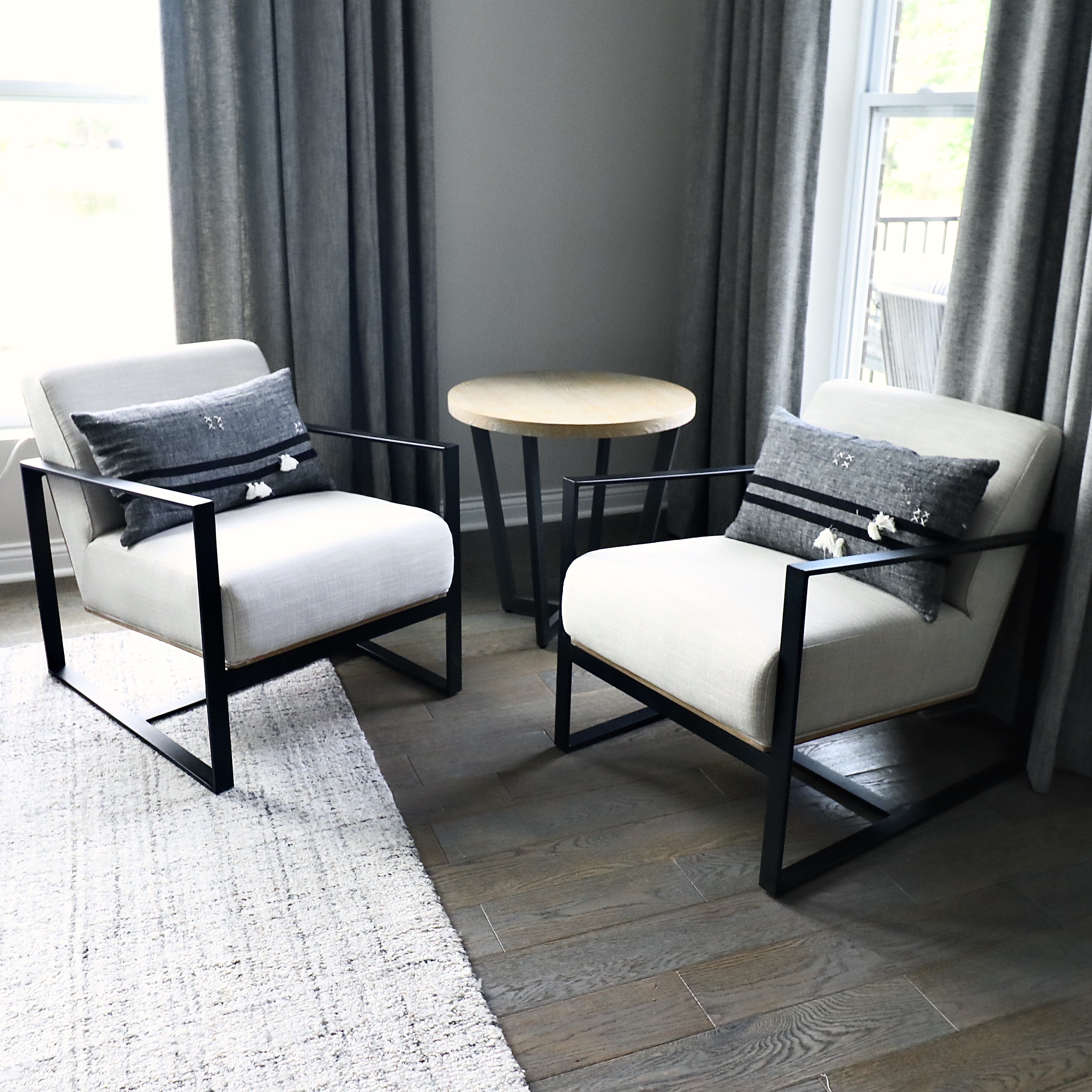 Mercana "Stamford" Metal Frame Upholstered Lounge Chairs and Accent Table