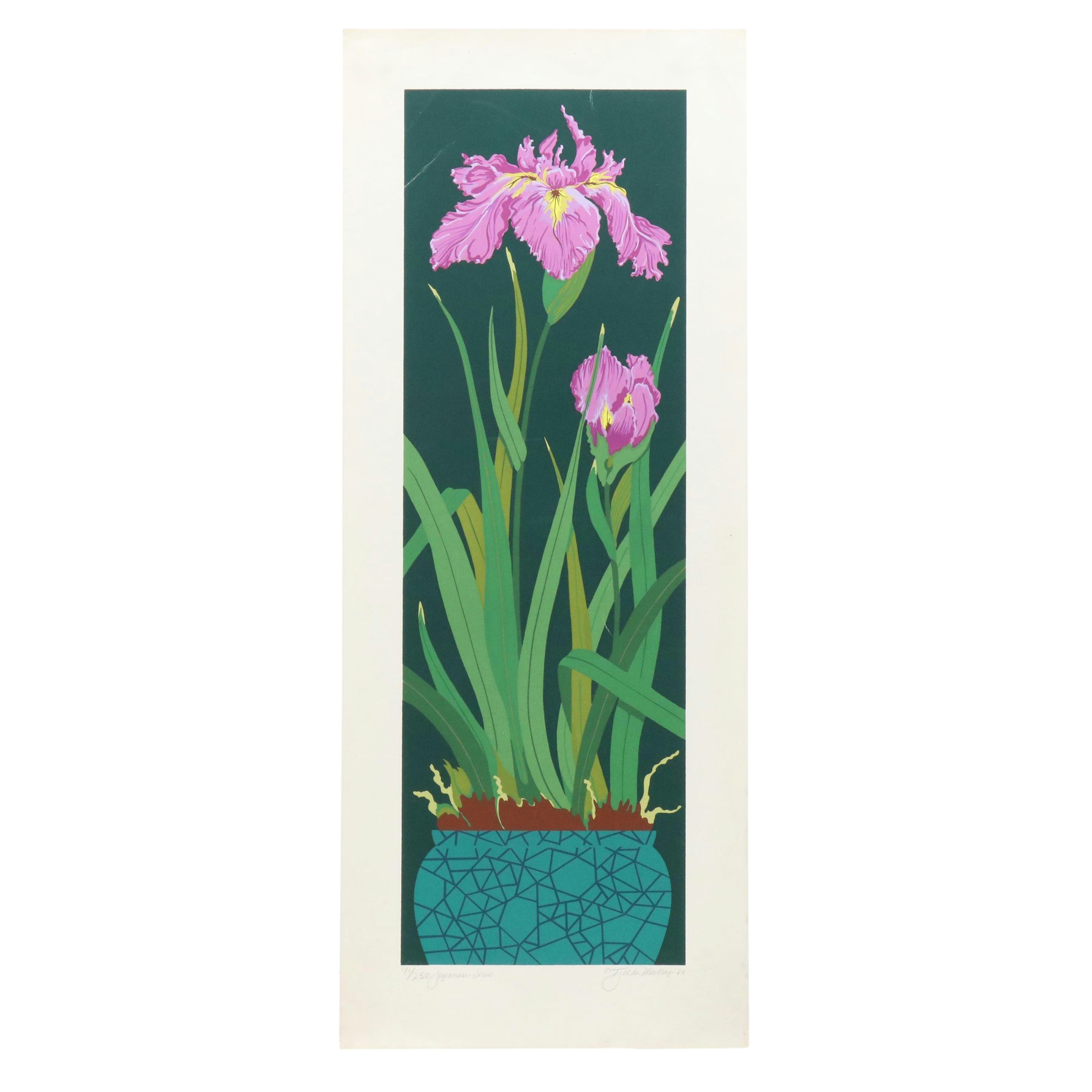 Tjelda Michas Serigraphs "Purple Iris" and "Japanese Iris," 1983