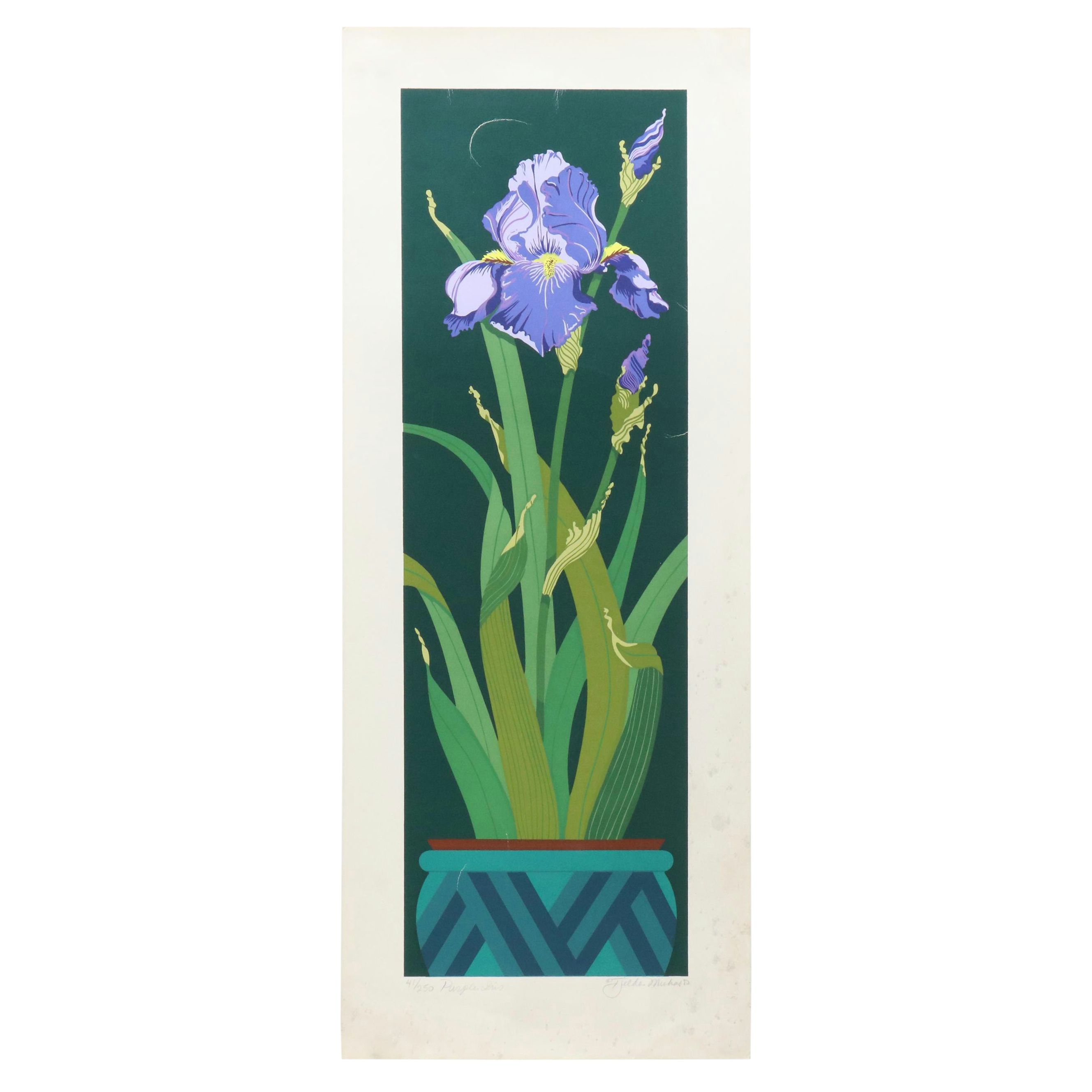 Tjelda Michas Serigraphs "Purple Iris" and "Japanese Iris," 1983