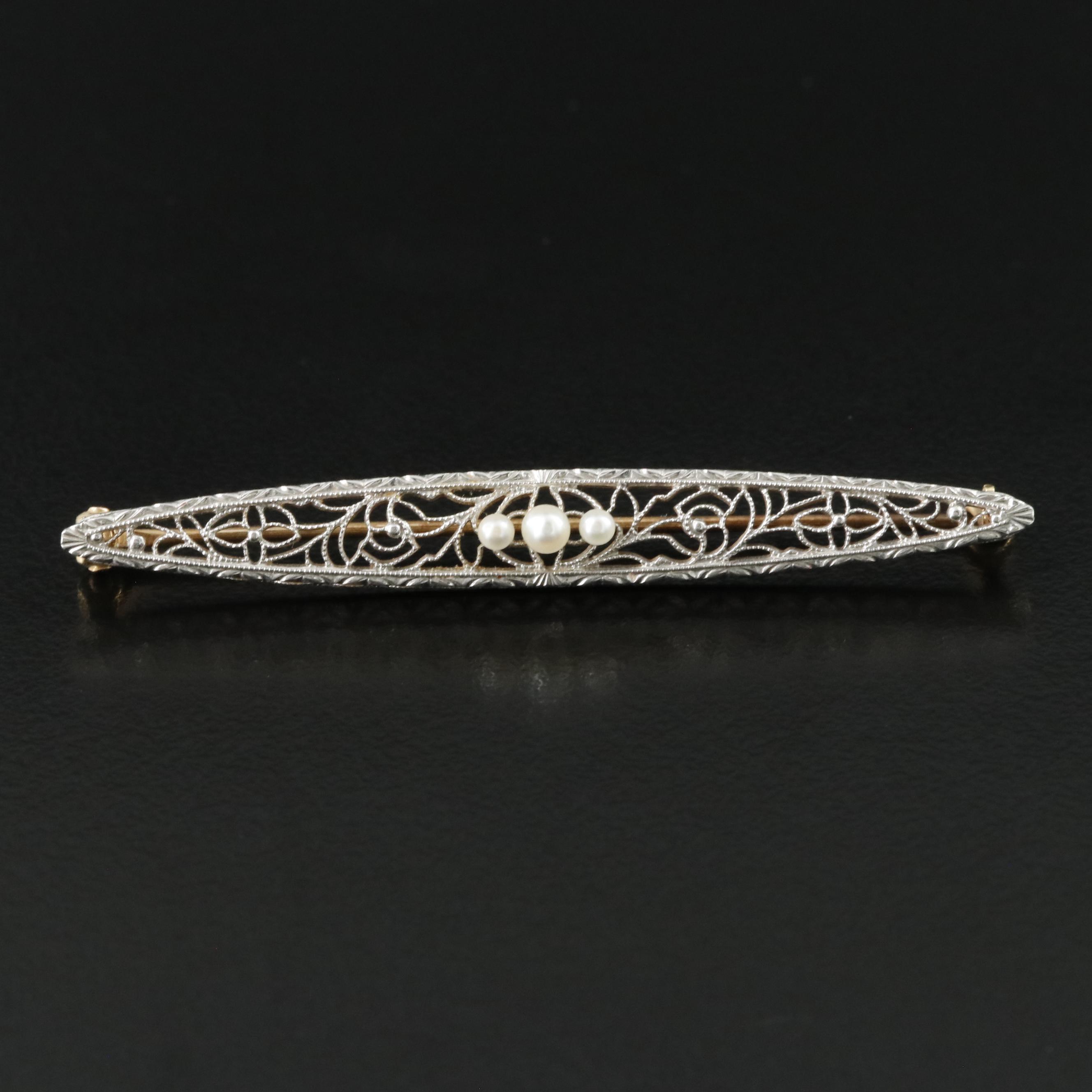 Antique 14k Krementz Seed Pearl Pin with Platinum Top