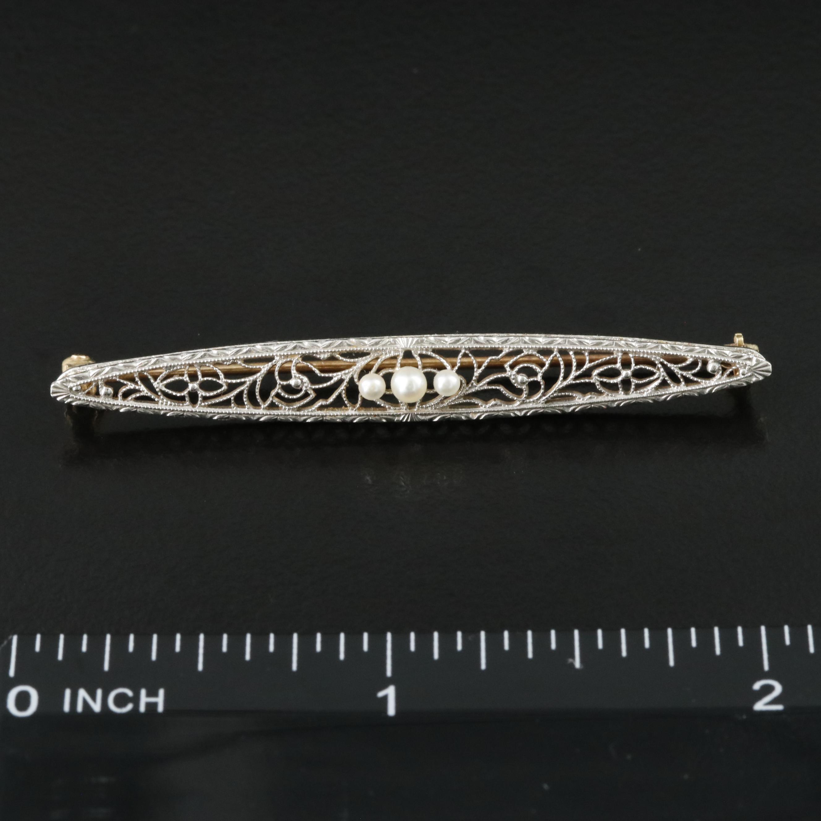 Antique 14k Krementz Seed Pearl Pin with Platinum Top