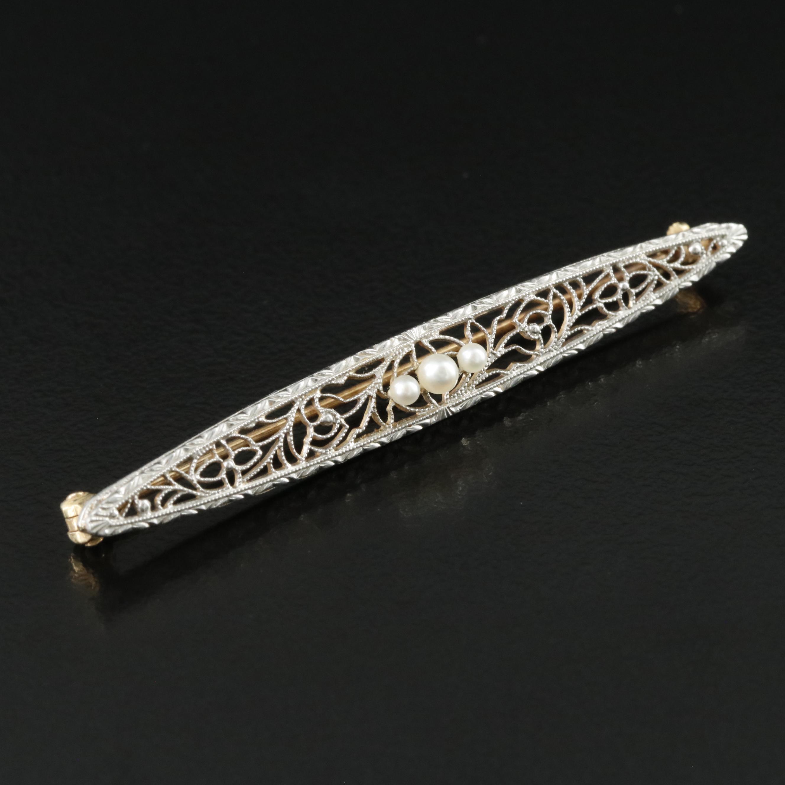 Antique 14k Krementz Seed Pearl Pin with Platinum Top