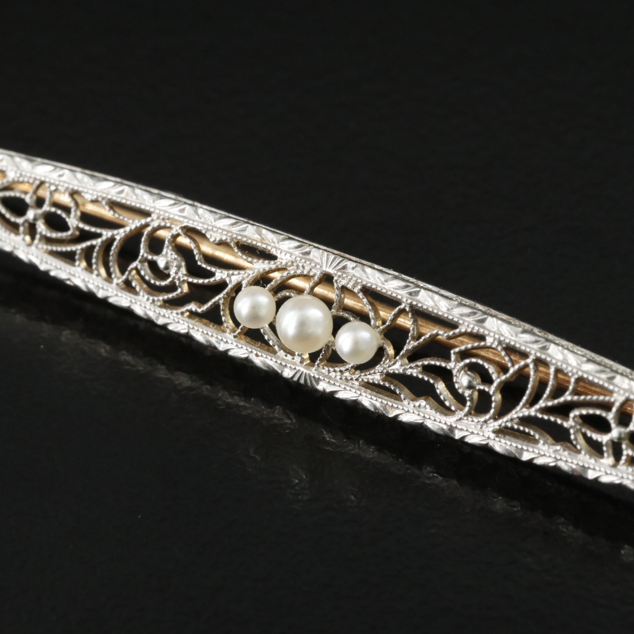 Antique 14k Krementz Seed Pearl Pin with Platinum Top