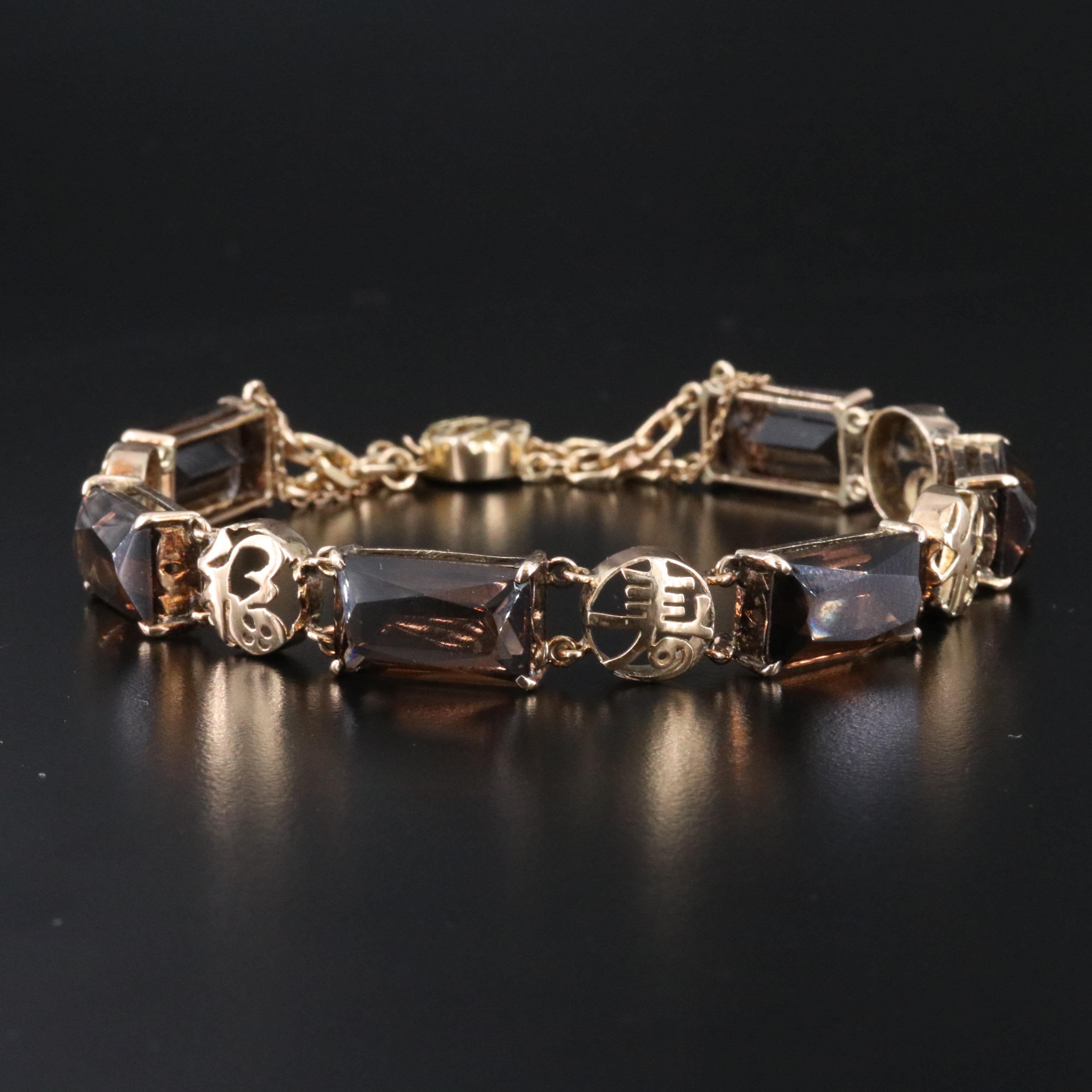 14K Smoky Quartz Bracelet with Chinese Characters