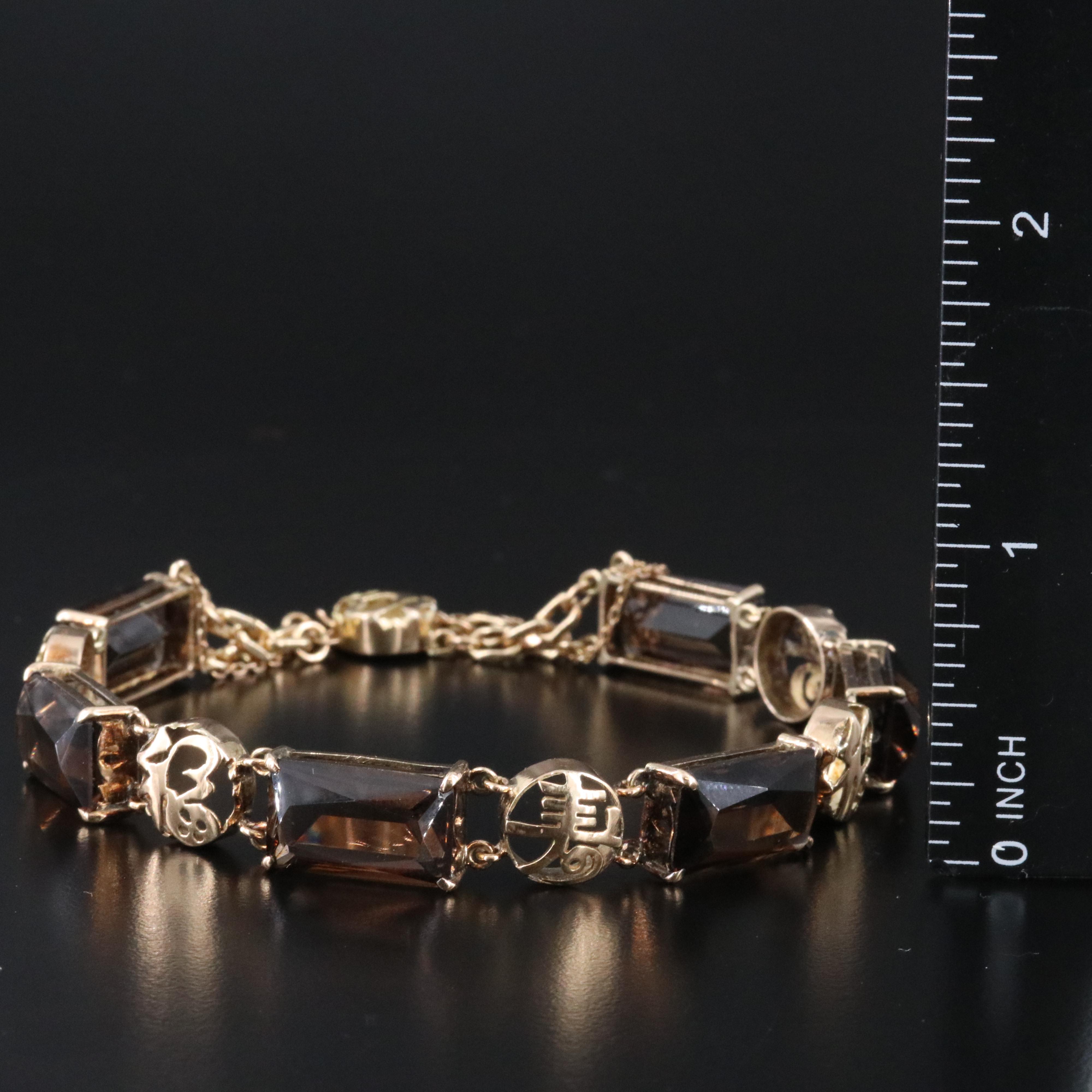 14K Smoky Quartz Bracelet with Chinese Characters