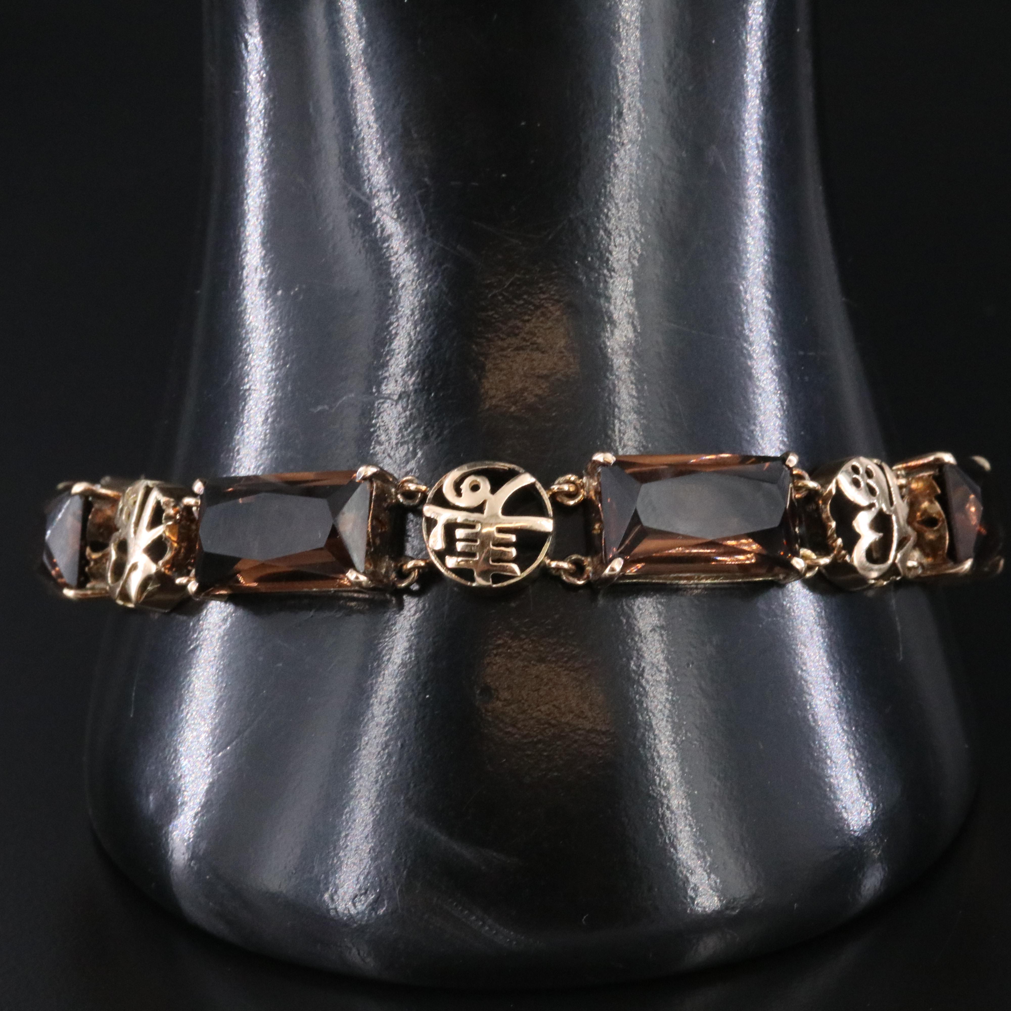 14K Smoky Quartz Bracelet with Chinese Characters