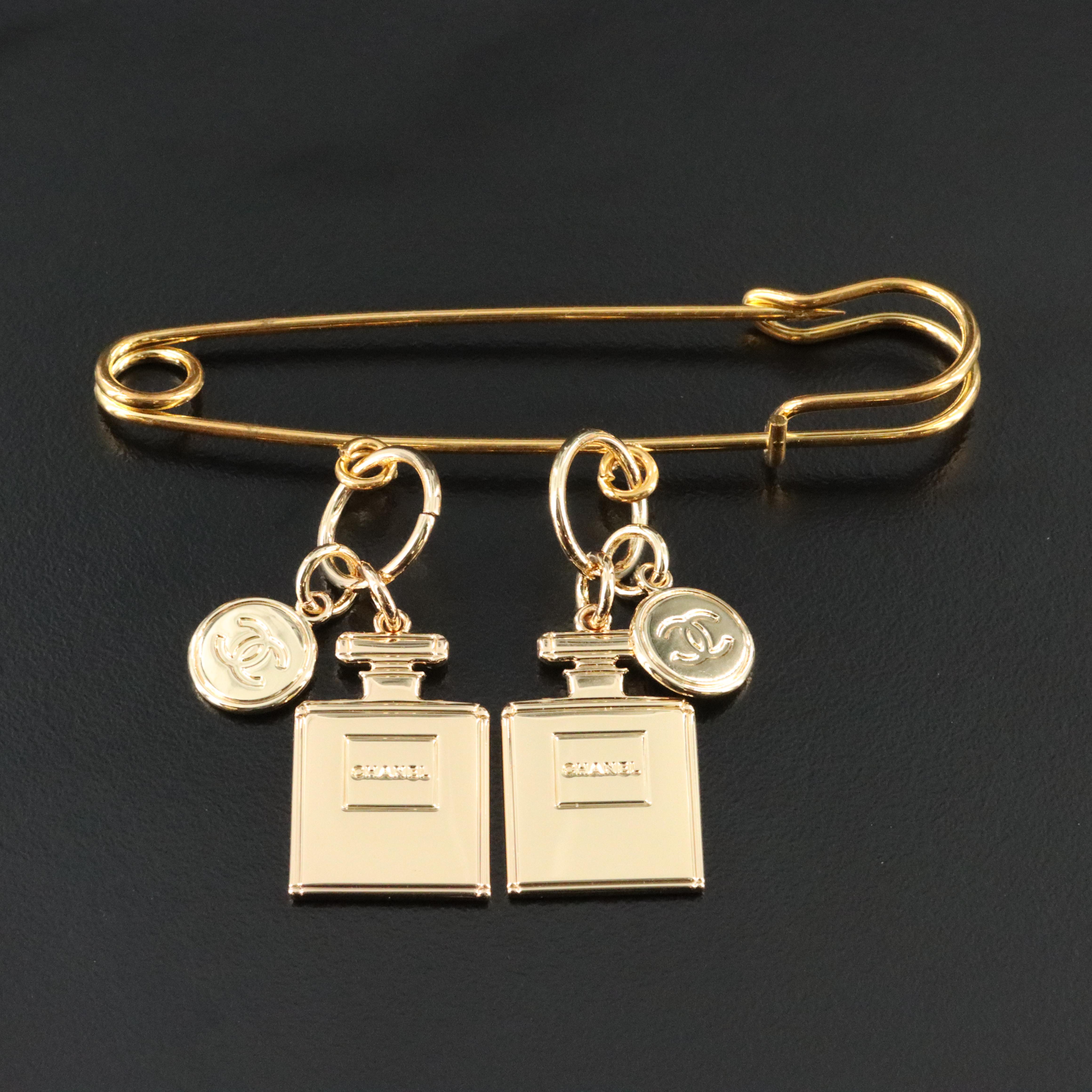 Chanel CC Perfume Bottle Safety Pin Brooch