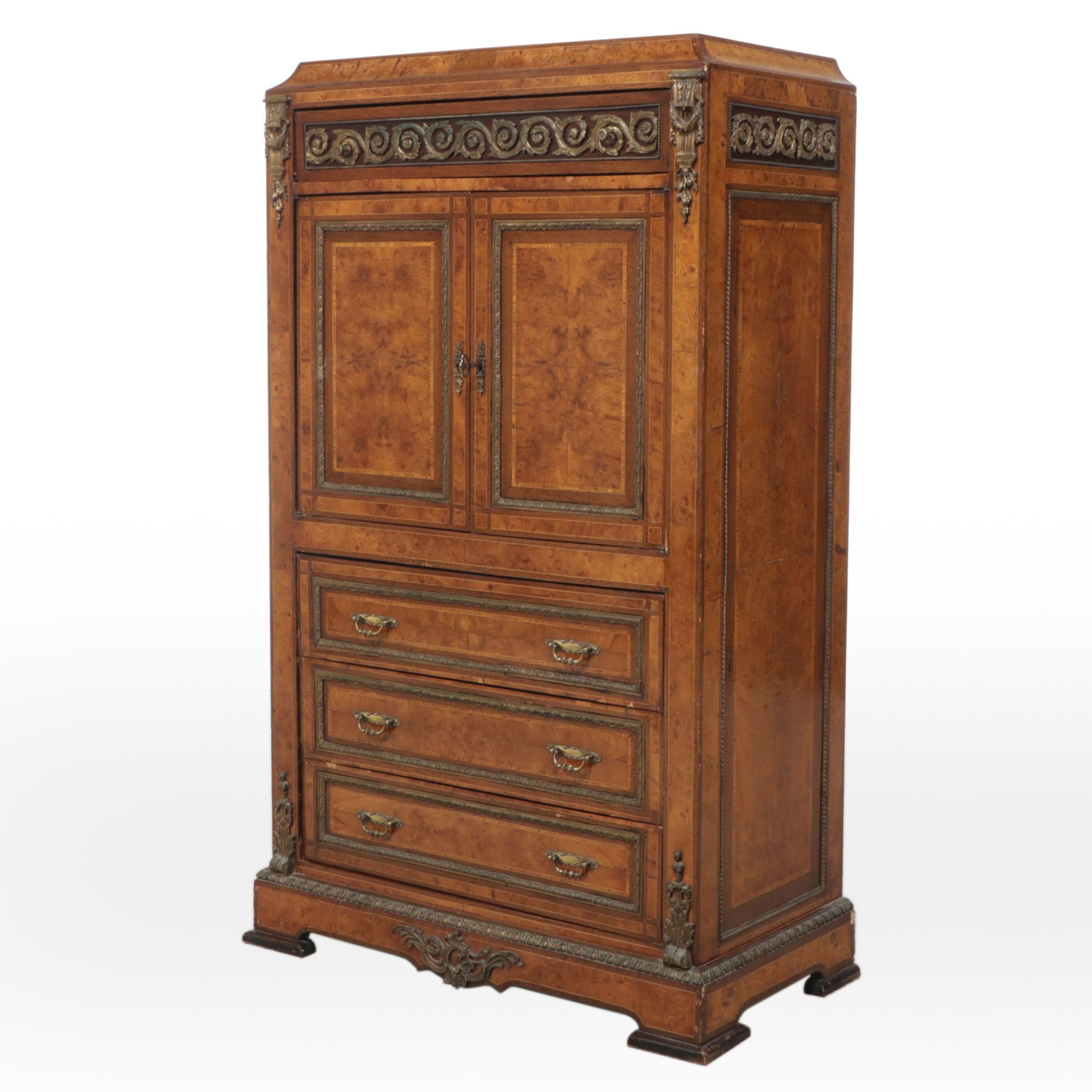 Louis Philippe Style Burl Wood Armoire