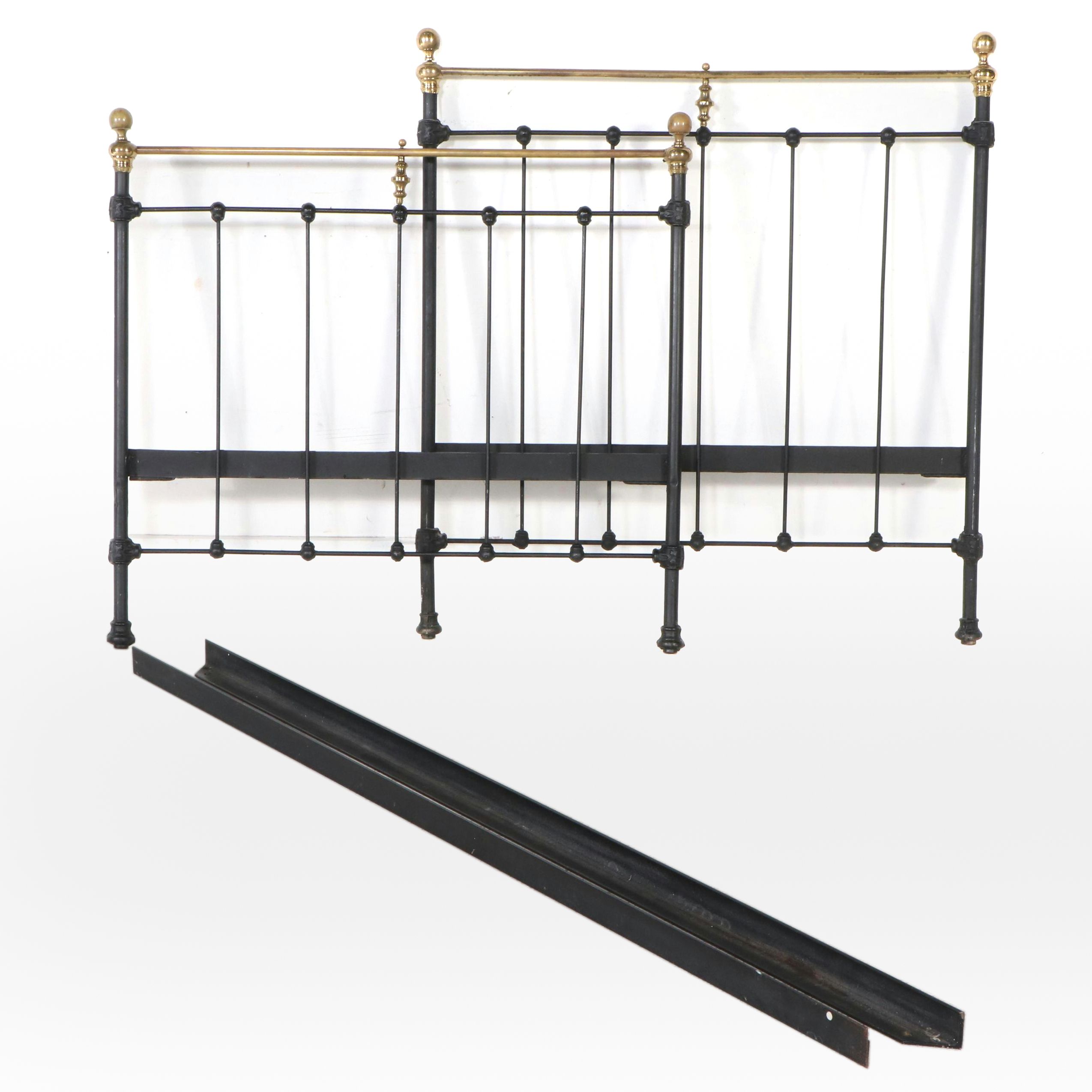 Edwardian Style Black Metal and Brass Twin Bed Frame