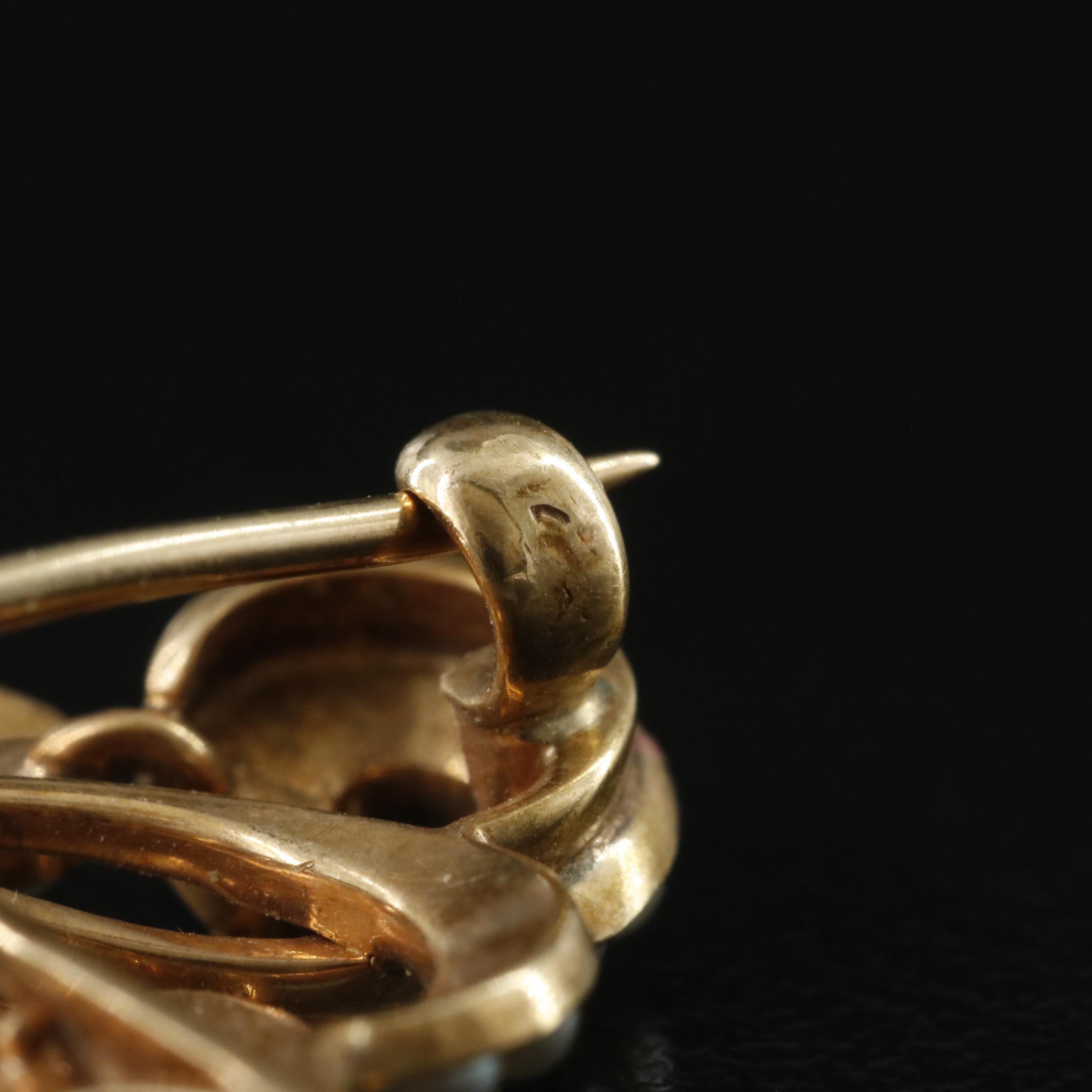 Antique 14K Diamond and Seed Pearl Pin, Late 19th Century