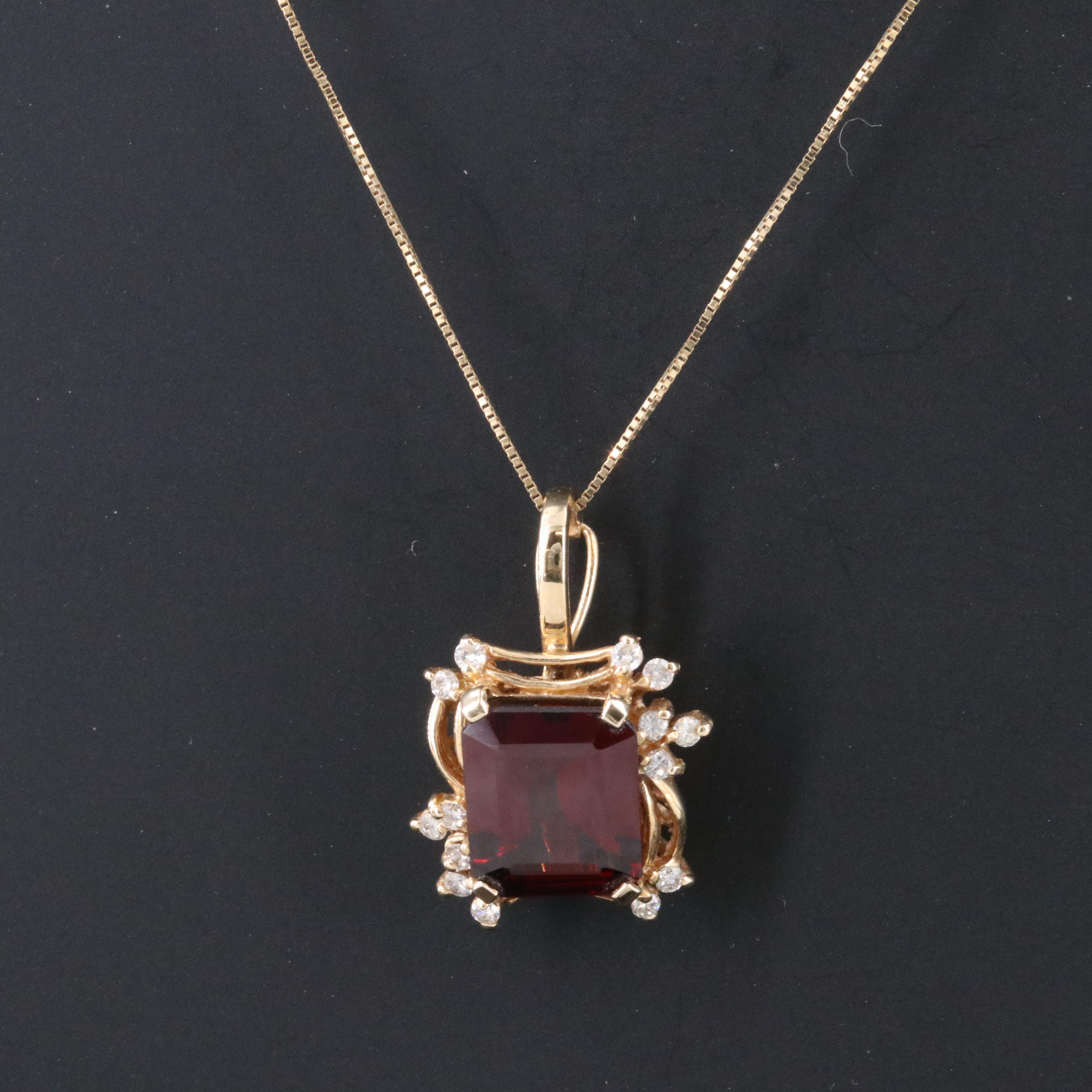 14K Garnet and Diamond Enhancer Pendant Necklace